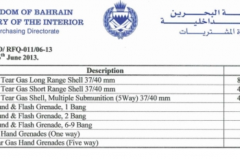 Leaked Ministry of Interior document shows massive new tear gas shipment planned for Bahrain