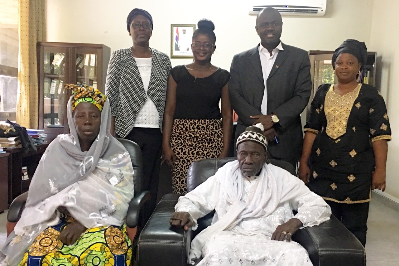 The parents of disappeared reporter Chief Ebrima Manneh (seated) are photographed with the MFWA and GPU's mediation team