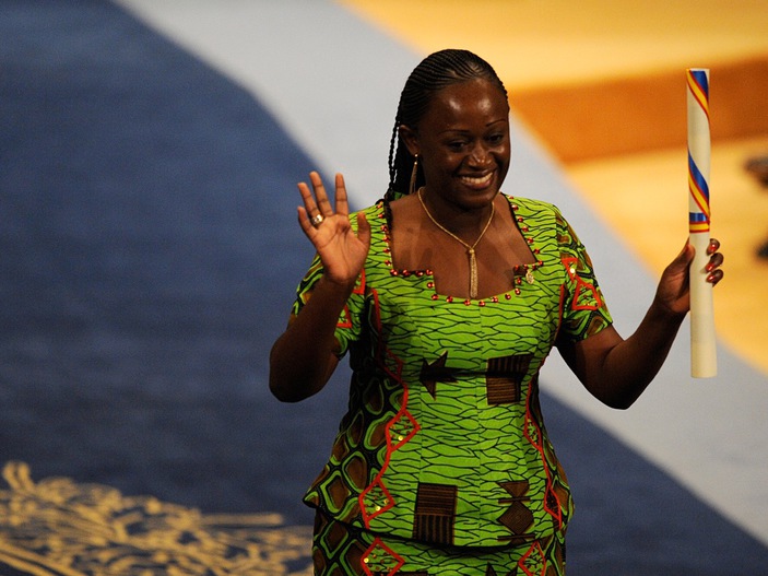 Caddy Adzuba receives the 2014 Prince of Asturias Award for Concord in Oviedo, Spain, 24 October 2014. 