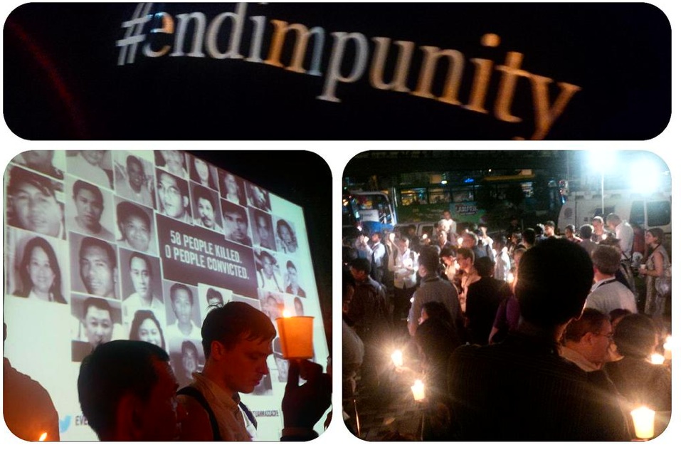تجمع الناس في مانيلا بمزار EDSA لنشر رسائل الدعم خلال وقفة الشمع الاحتجاجية التي نظمها عضو آيفكس مركز حرية الإعلام والمسؤولية
