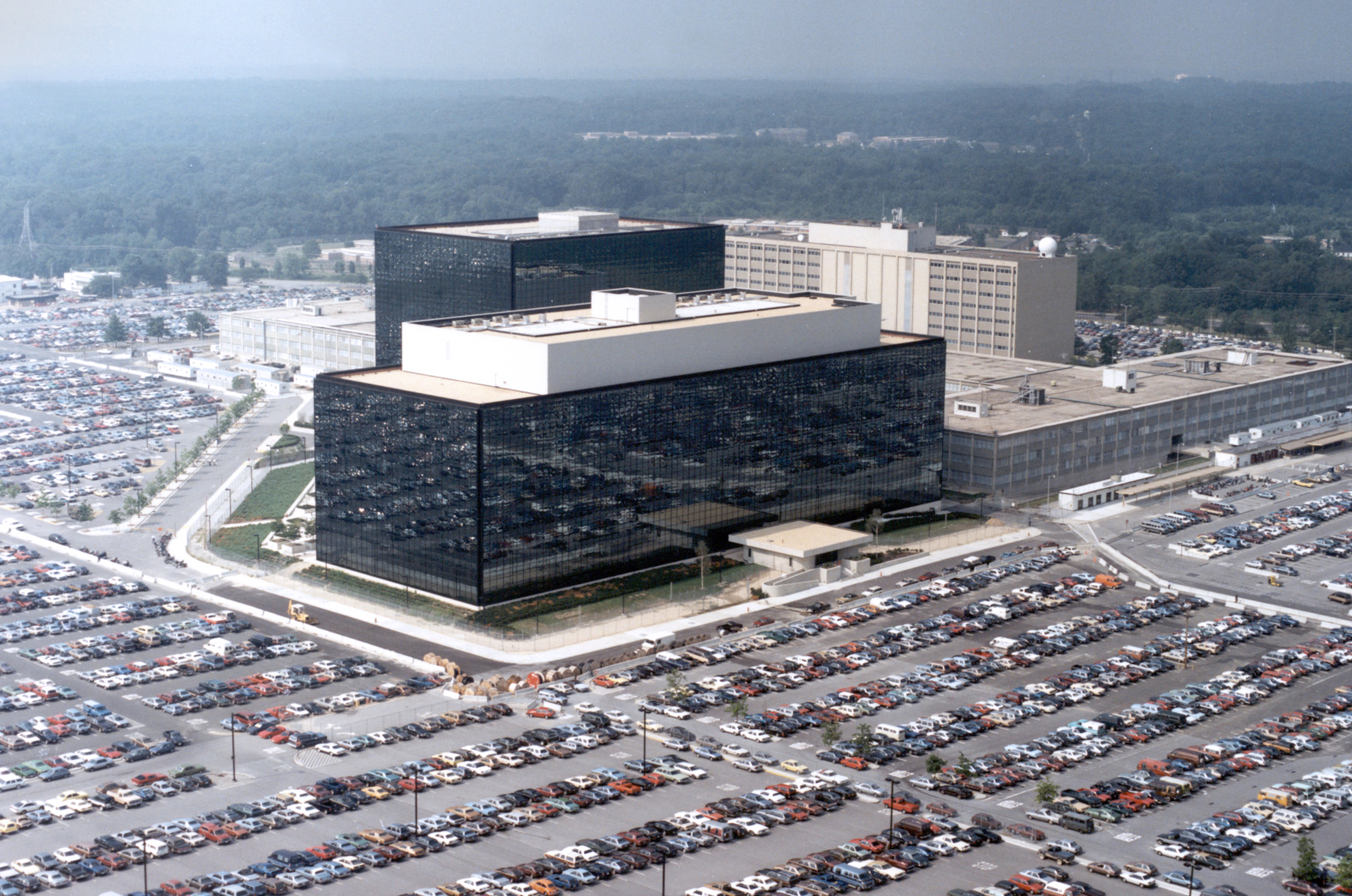 An undated aerial handout photo shows the NSA headquarters building in Fort Meade, Maryland