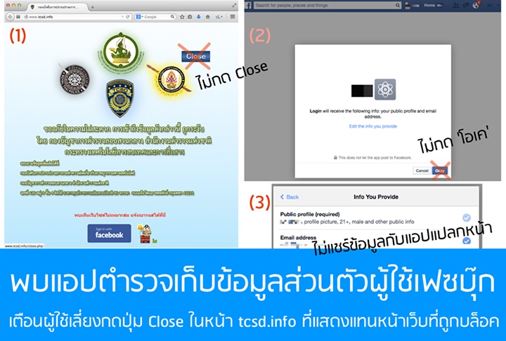 A warning from the Thai Netizen Network, showing the deceptive Facebook application