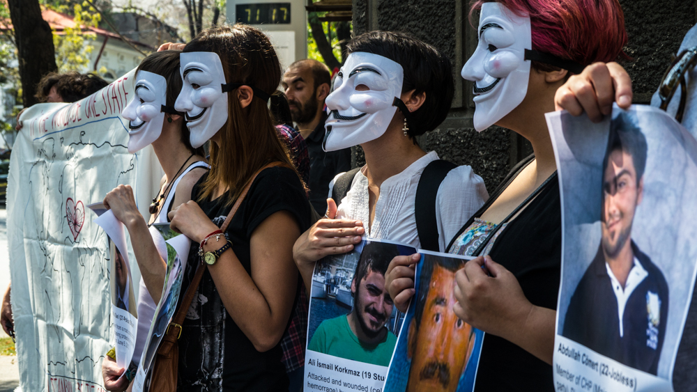 A Standing Still action was held in front of the Turkish Embassy in Bucharest, Romania organised by Active Watch