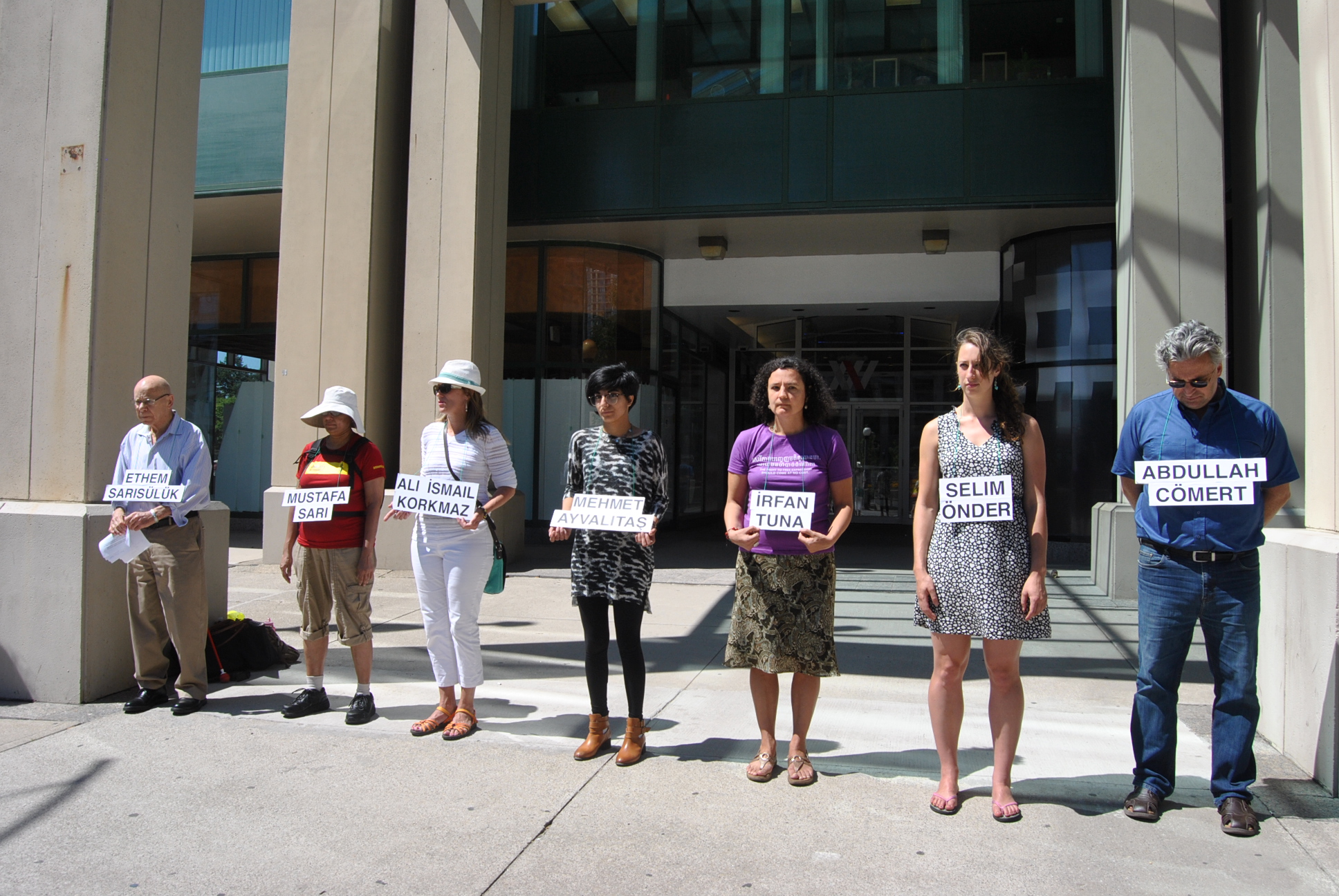 A Standing Still action was held in front of the Turkish Consulate in Toronto, Canada organised by Canadian Journalists for Free Expression with PEN Canada, IFEX, Amnesty International Canada, Canadian Media Guild, Canadian Association of Journalists and Journalists for Human Rights