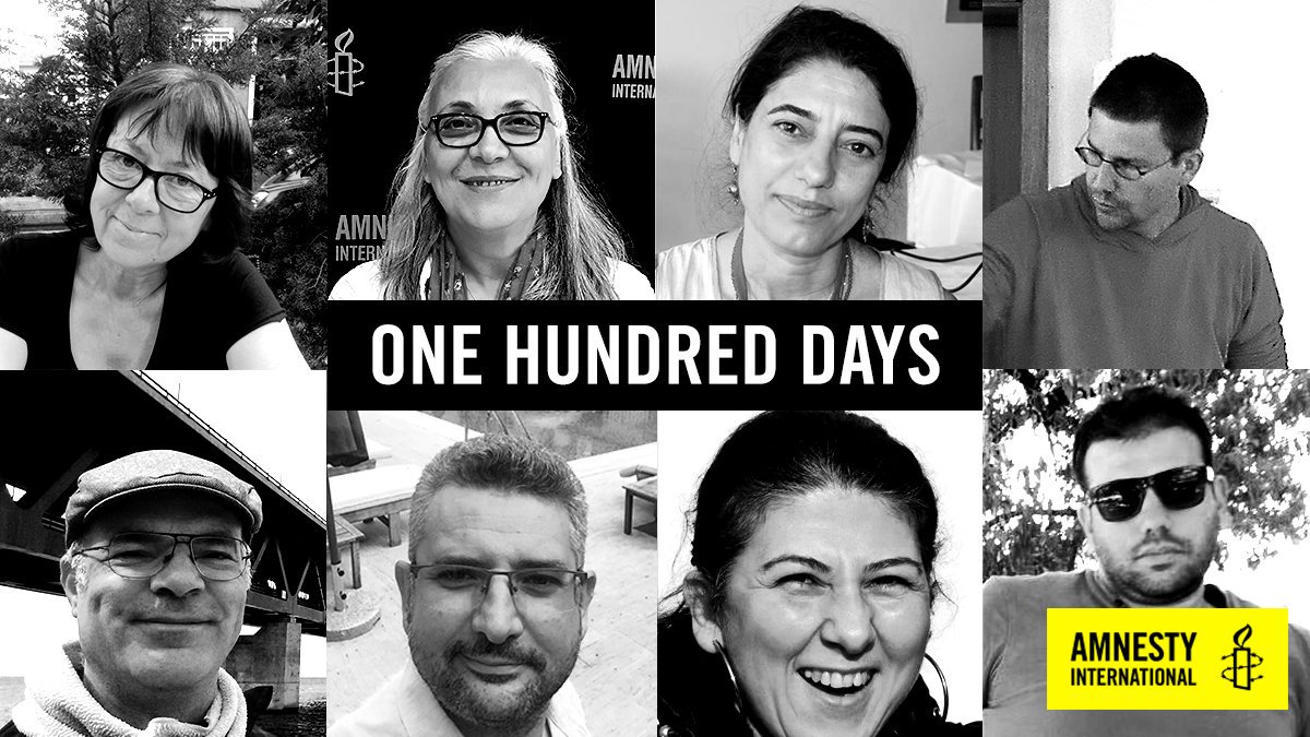 Eight members of the #Istanbul10 who remain in jail in Turkey