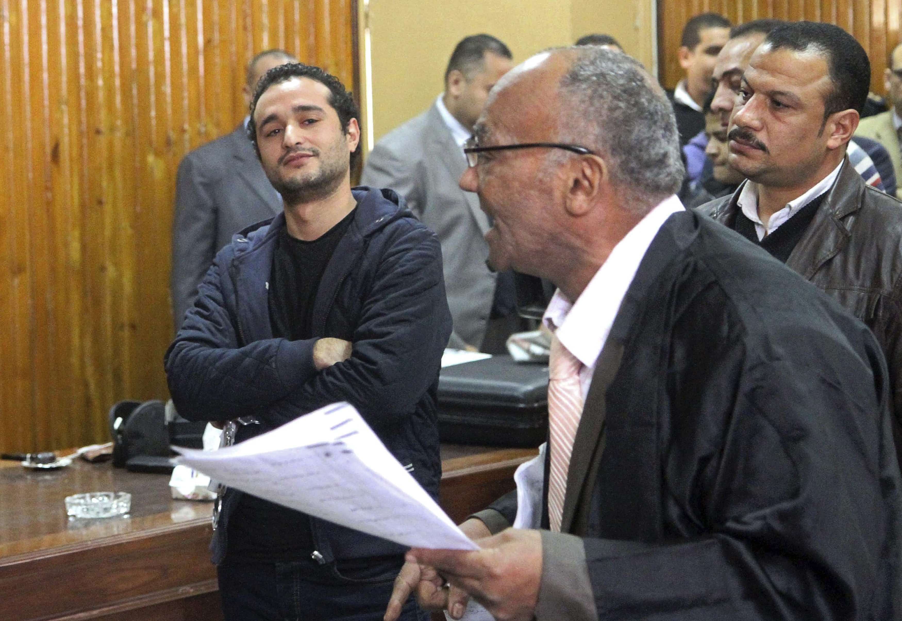 Political activist Ahmed Douma attends his court hearing in Cairo on 4 February 2015, REUTERS/Al Youm Al Saabi Newspaper