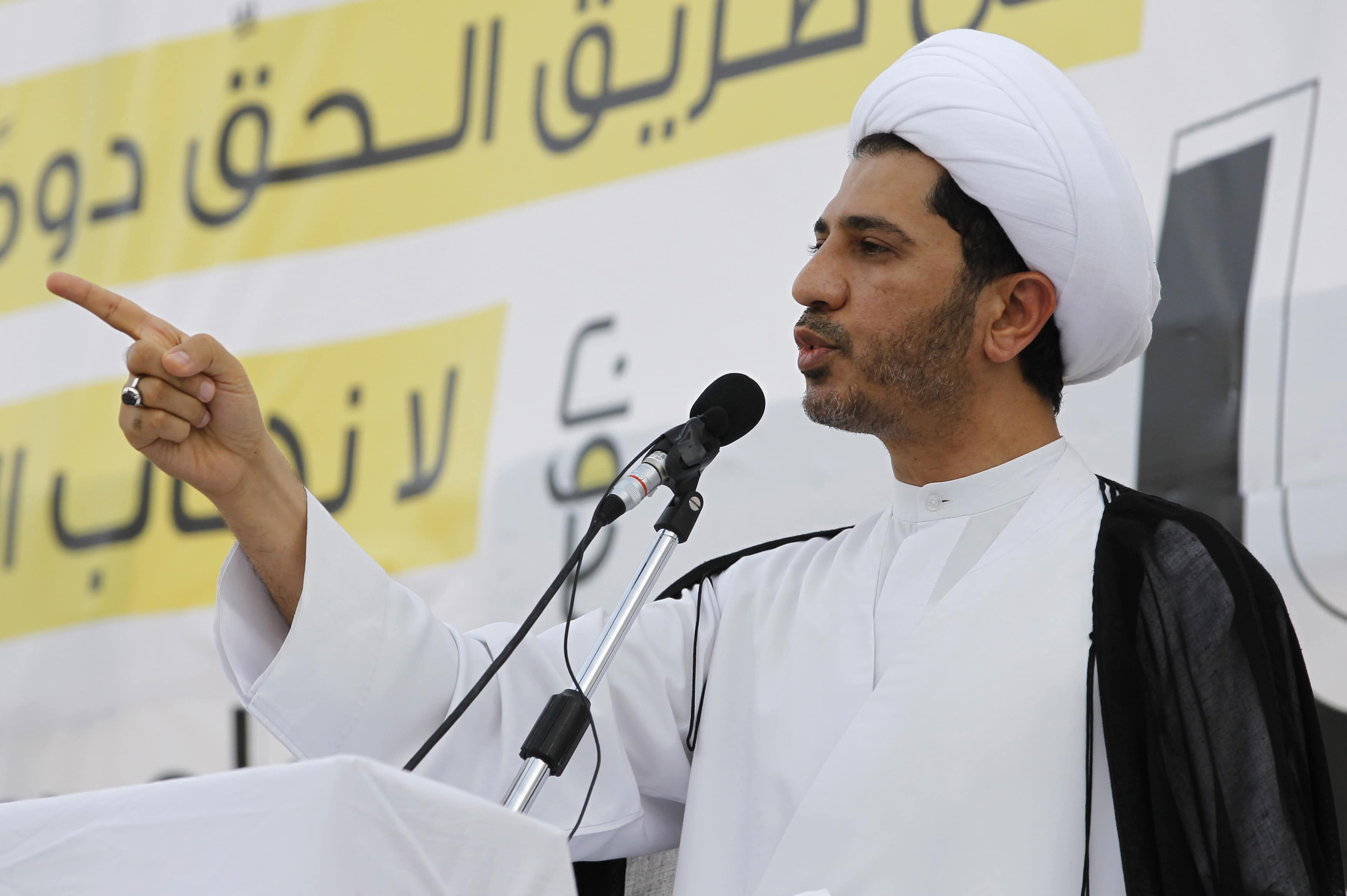 General Secretary of Bahrain's main opposition party Al Wefaq Sheikh Ali Salman speaks during an anti-government sit-in on 3 May 2013, REUTERS/Hamad I Mohammed