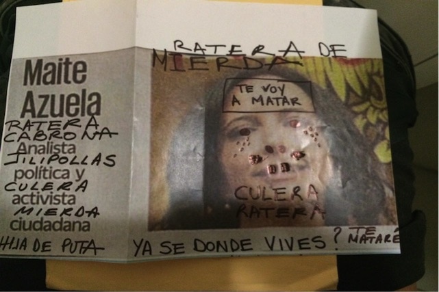 Threat received by Maite Azuela, ARTICLE 19 screenshot