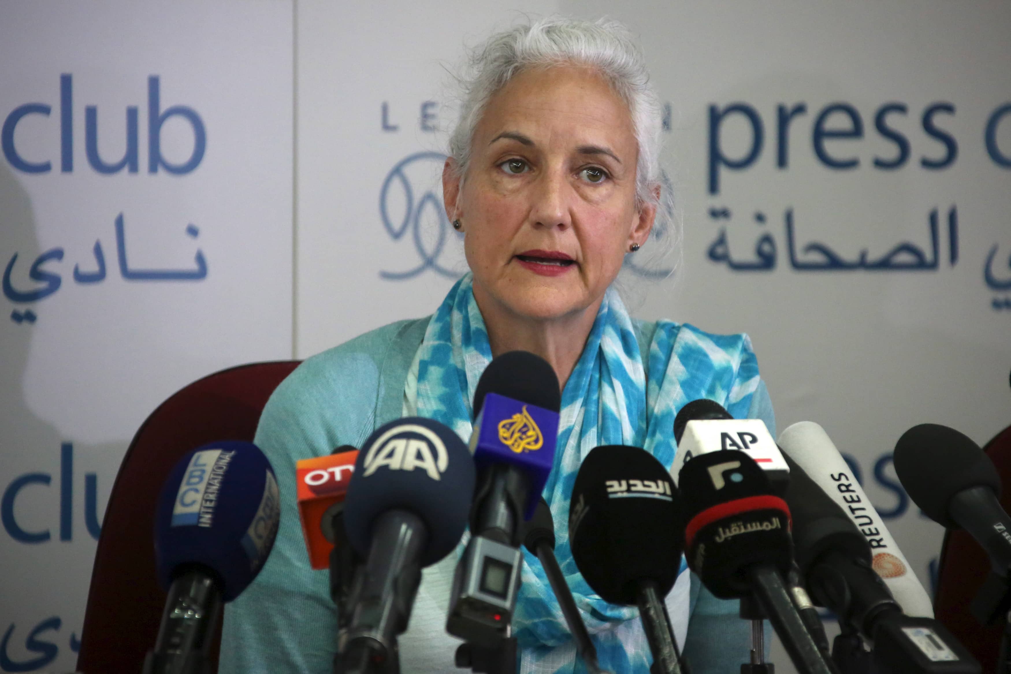 Debra, the mother of American reporter Austin Tice who has been missing in Syria for more than three years, speaks during a news conference at the Press Club in Beirut May 19, 2015, REUTERS/Aziz Taher