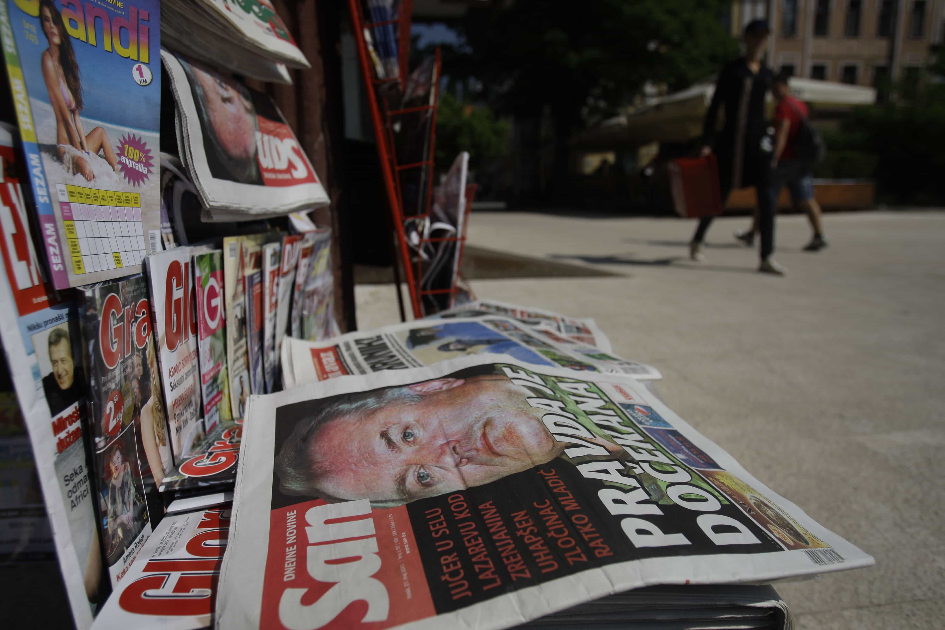 Newspapers on a stand in Sarajevo, Bosnia, 27 May 2011 , AP Photo/Amel Emric