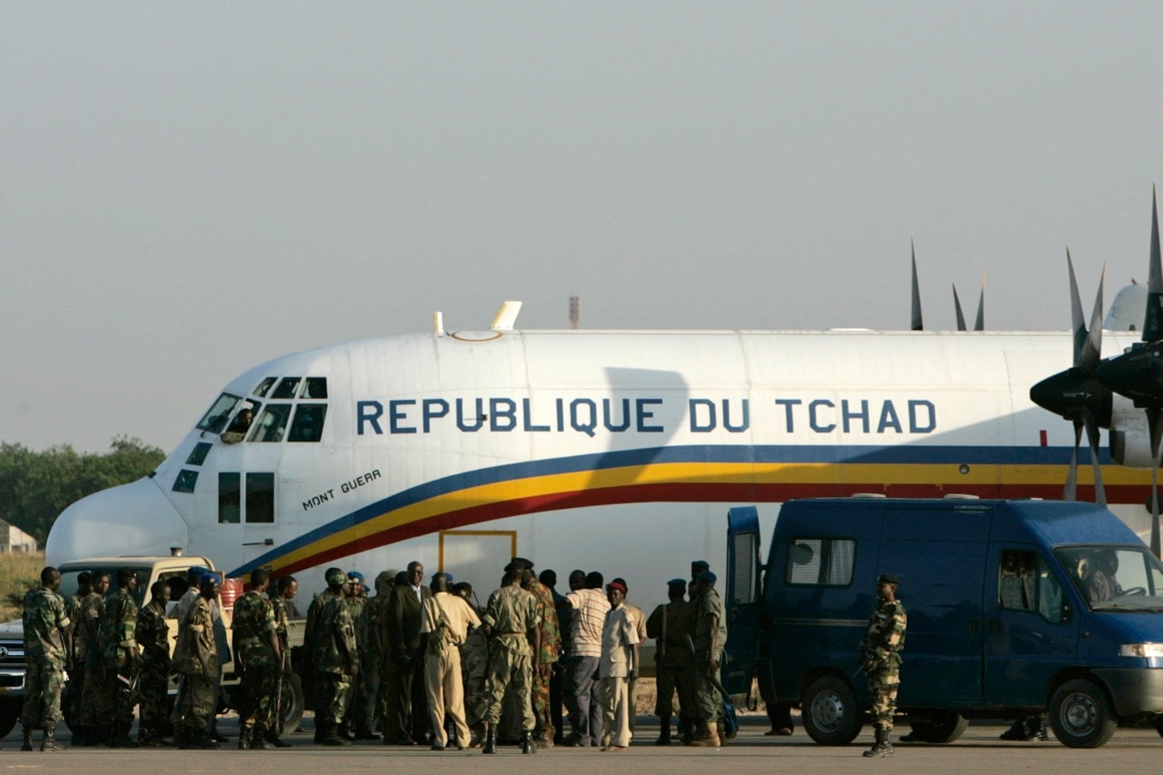 A Chadian military plane at a combined French and Chadian military airport in N'Djamena, Chad, 2 November 2007, AP Photo/Karel Prinsloo