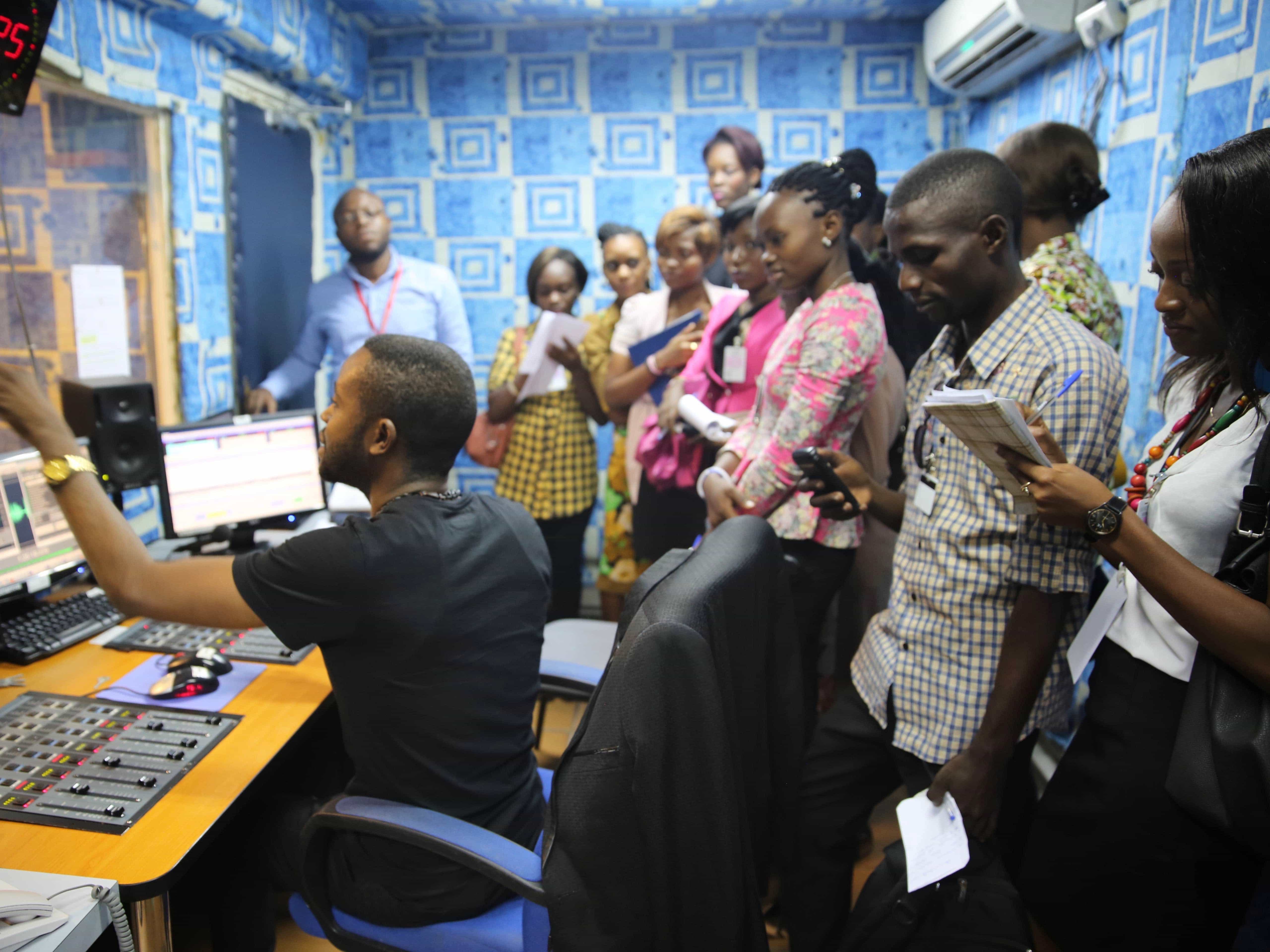 A group of journalism students visits Radio Okapi's studios in the DRC on 13 February 2015, MONUSCO/Abel Kavanagh/Creative Commons license http://bit.ly/1qslXK2