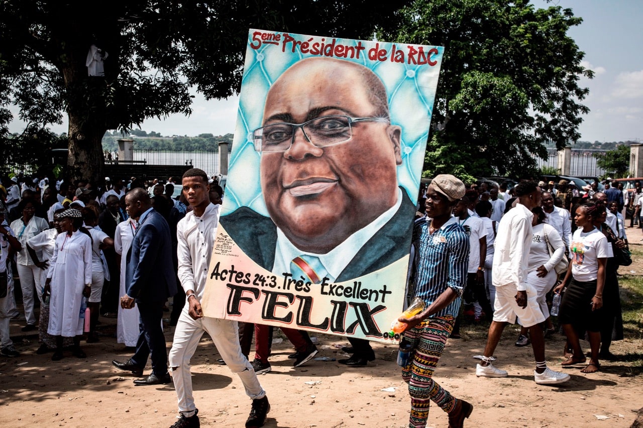 Supporters of newly elected President Felix Tshisekedi during his inauguration in Kinshasa, DRCongo, 24 January 2019, JOHN WESSELS/AFP/Getty Images