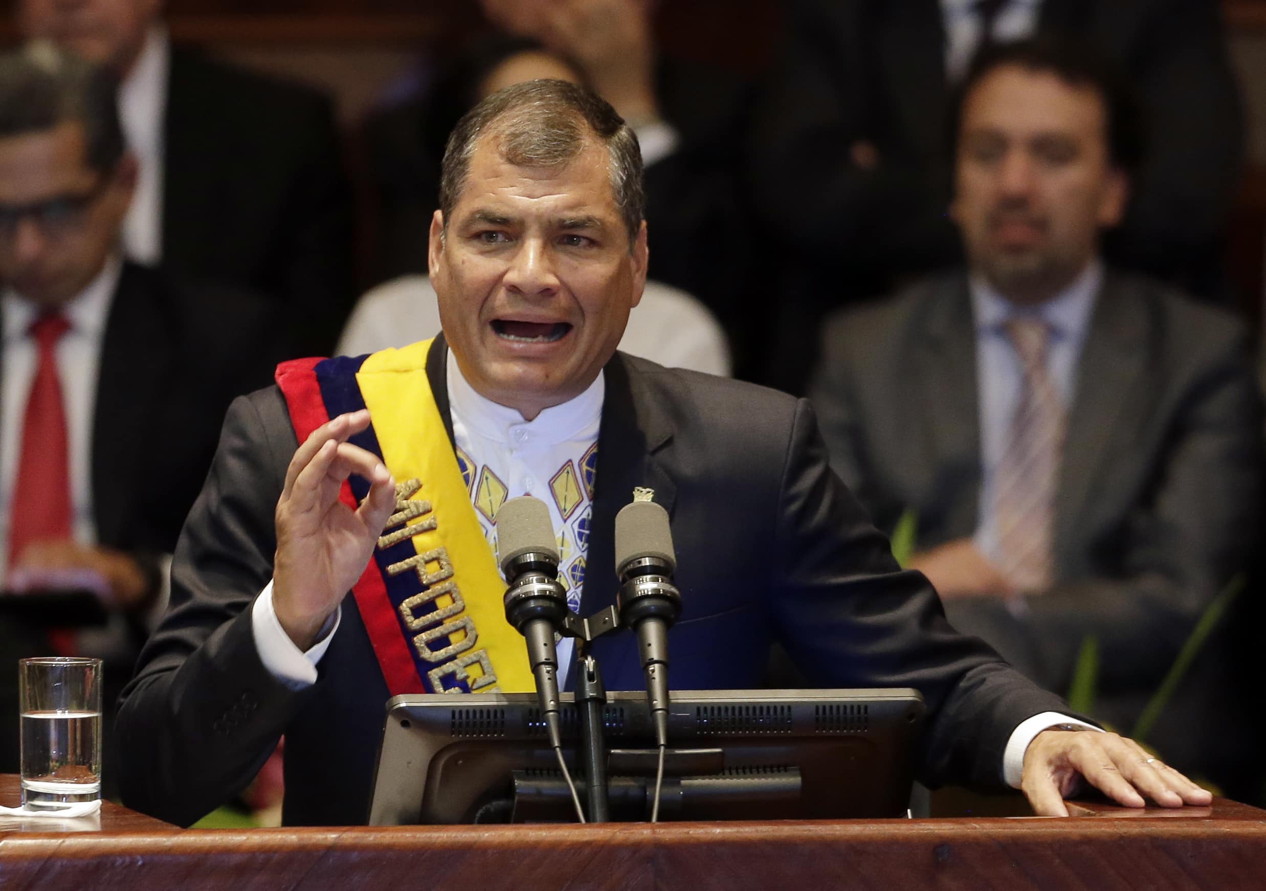 Ecuador's President Rafael Correa delivers his state of the nation address in Quito, Ecuador, 24 May 2015, AP Photo/Dolores Ochoa