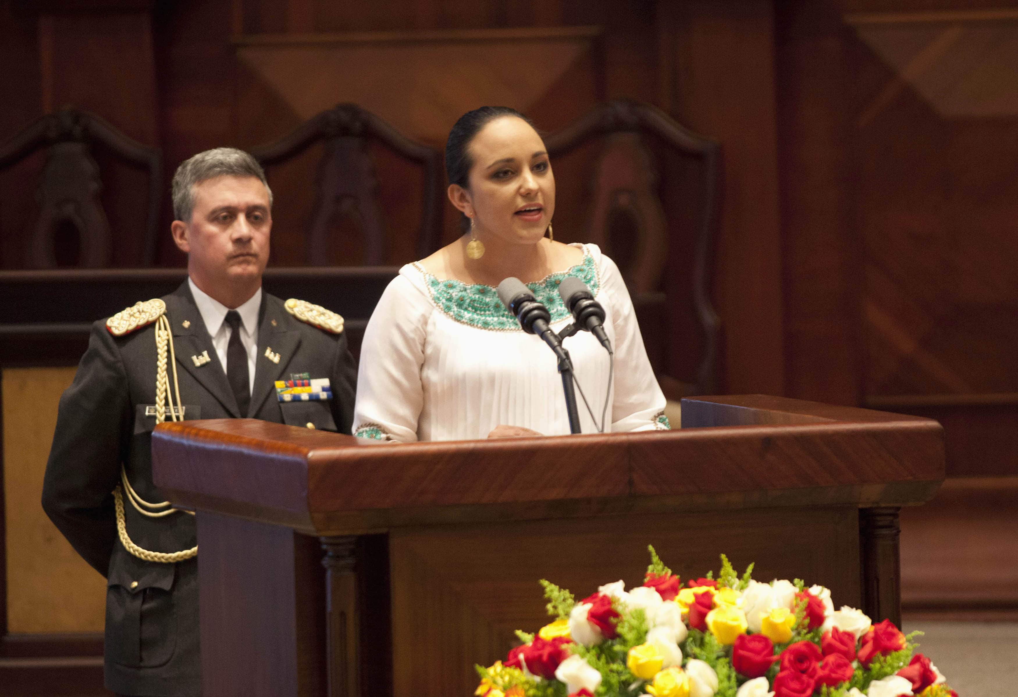 President of the National Assembly of Ecuador Gabriela Rivadeneira addresses the audience during a meeting for National Assembly members in Quito May 14, 2013, REUTERS/Gary Granja