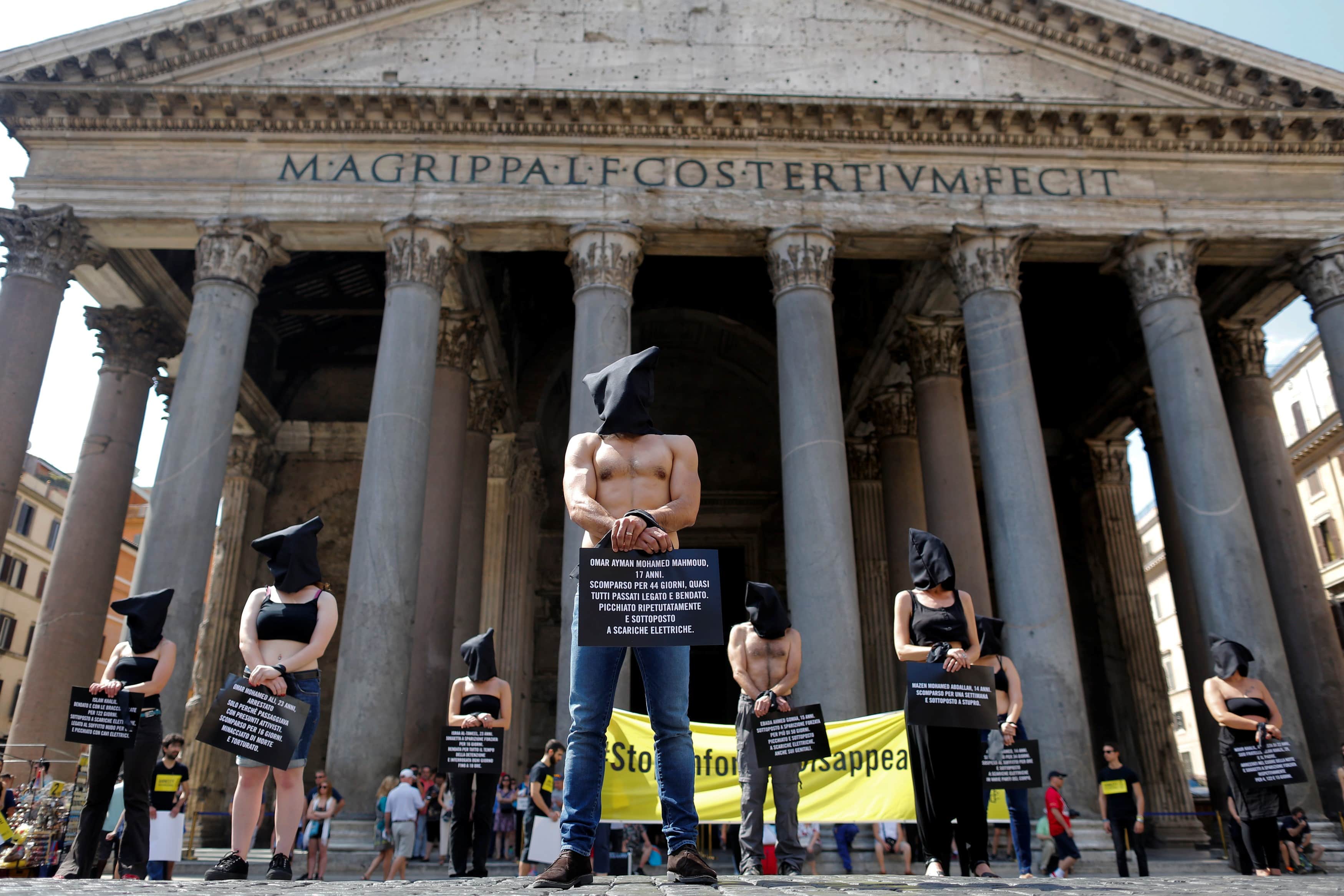 Amnesty International activists take part in a performance to protest in Rome, Italy against enforced disappearance in Egypt and elsewhere, 13 July 2016, REUTERS/Tony Gentile