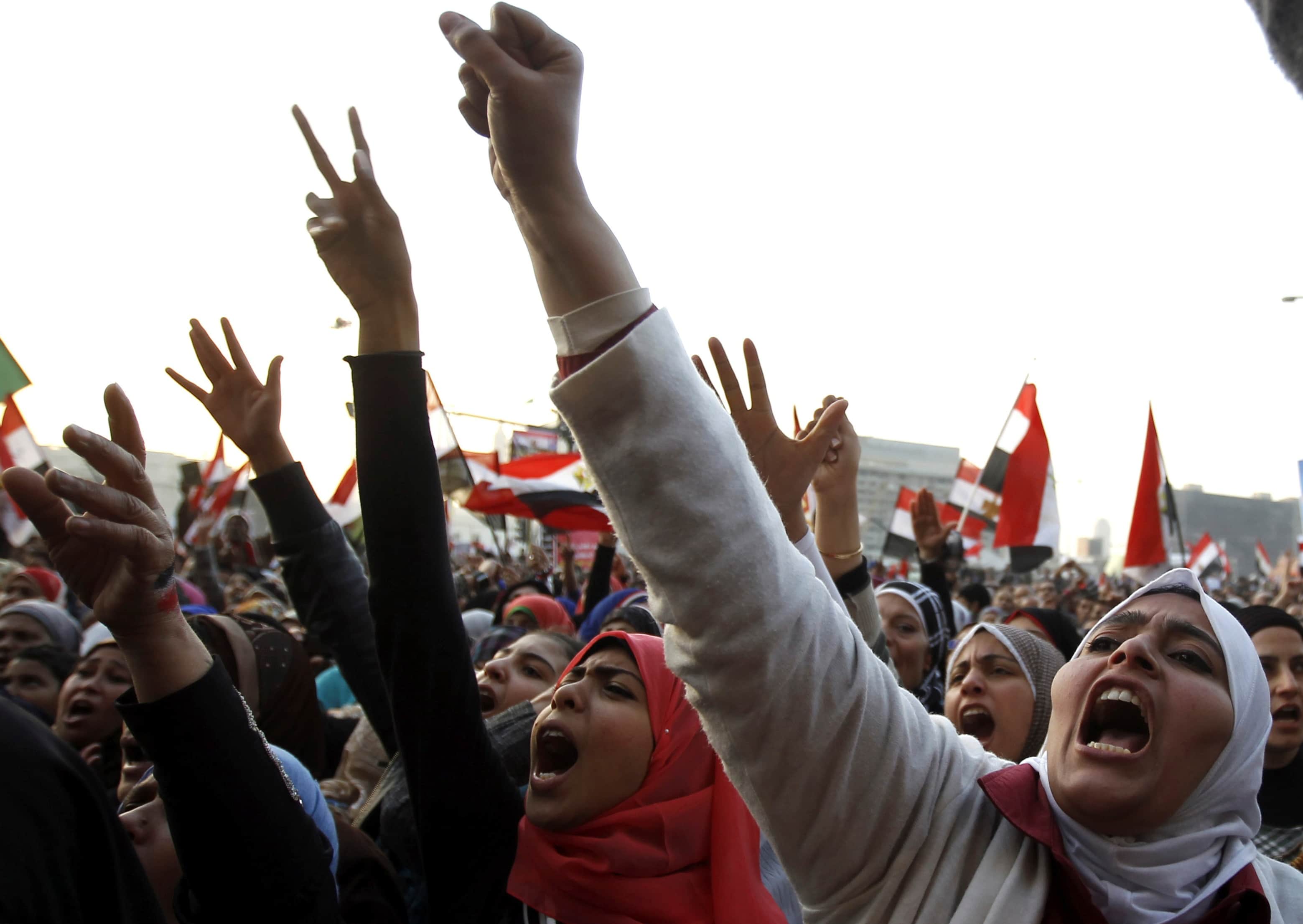 Women shout during a protest in Tahrir Square in Cairo on 25 January 2013, REUTERS/Mohamed Abd El Ghany