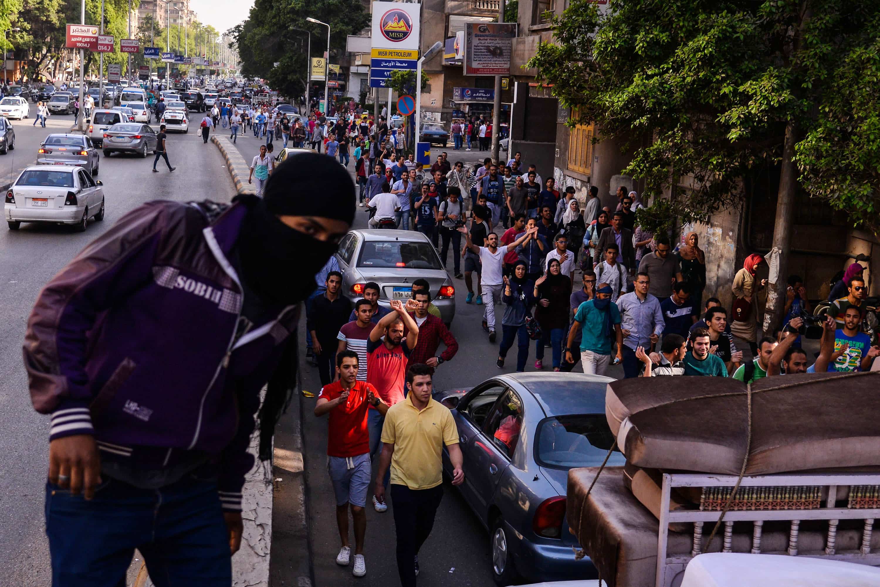 Egyptians demonstrate against President Abdel-Fattah el-Sissi in Mesaha square in Cairo's Dokki district, Monday, April 25, 2016, AP Photo/Mostafa Darwish