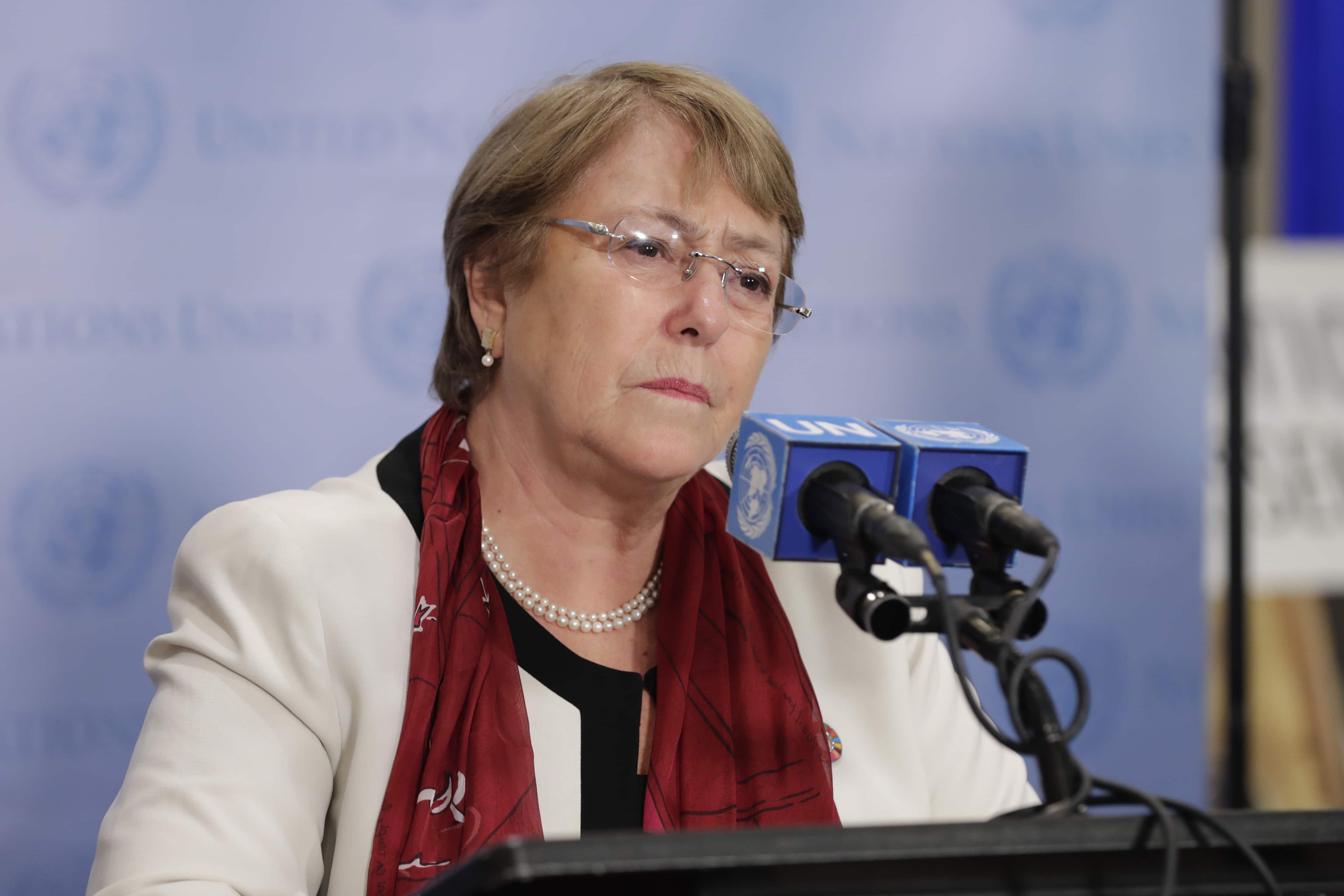 United Nations, New York, USA, September 26, 2018 - Michelle Bachelet, United Nations High Commissioner for Human Rights, briefs journalists today at the UN Headquarters in New York City., Photo by Luiz Rampelotto/NurPhoto via Getty Images