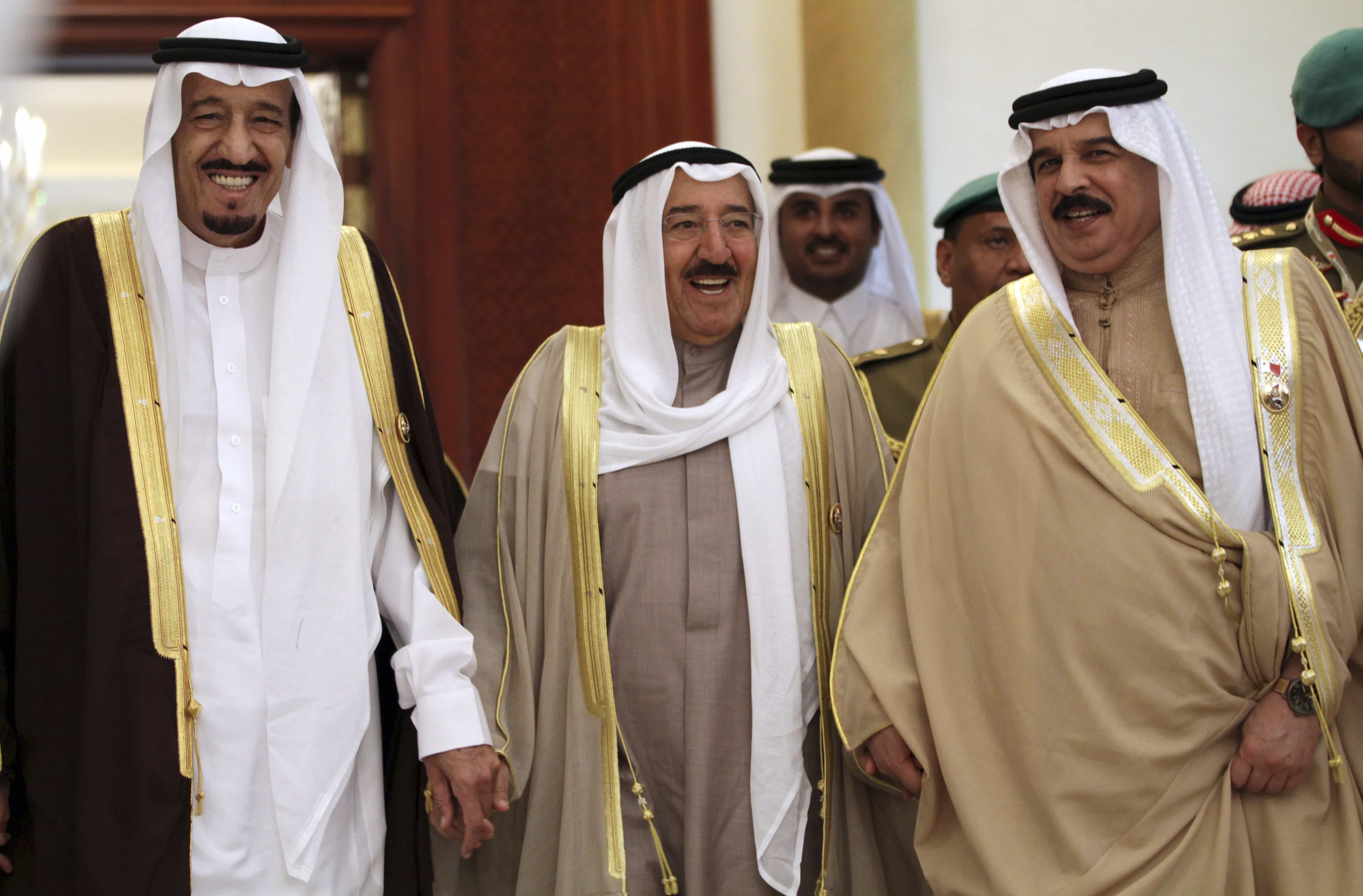 Saudi King Salman bin Abdul Aziz Al Saud, from left, Kuwait's Emir Sheik Sabah Al Ahmad Al Sabah and Bahrain's King Hamad bin Isa Al Khalifa, AP Photo/Hasan Jamali, File
