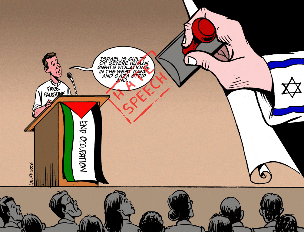 “Hate speech” by Carlos Latuff, Image via Wikimedia, released to public domain.