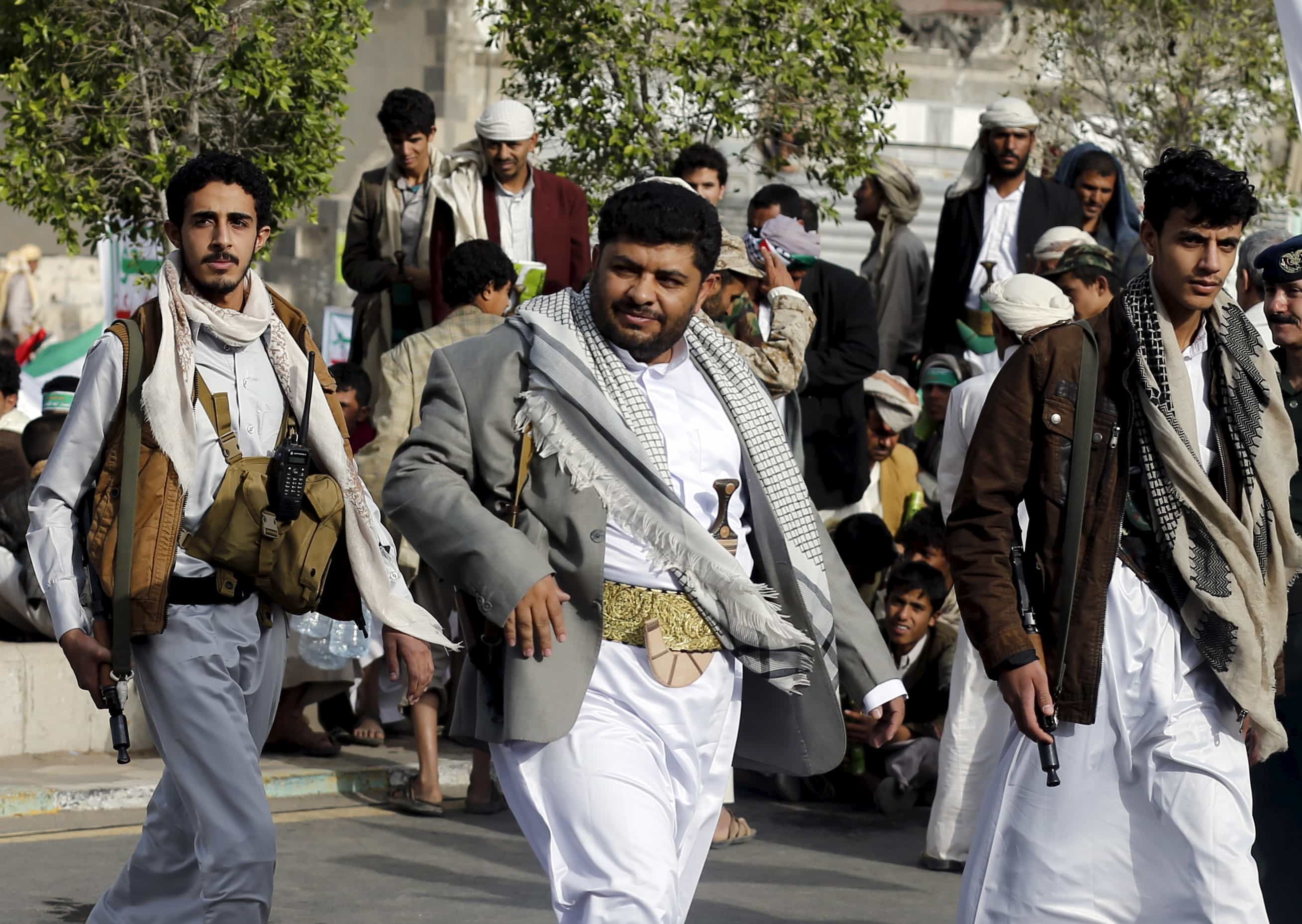 Muhammad Ali al-Houthi (C), who heads the Houthi movement's Supreme Revolutionary Committee, attends a rally in Yemen's capital Sanaa July 10, 2015.,  REUTERS/Khaled Abdullah