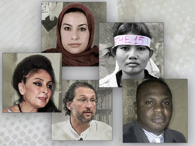 Images of the five individuals profiled in the 2013 International Day to End Impunity campaign