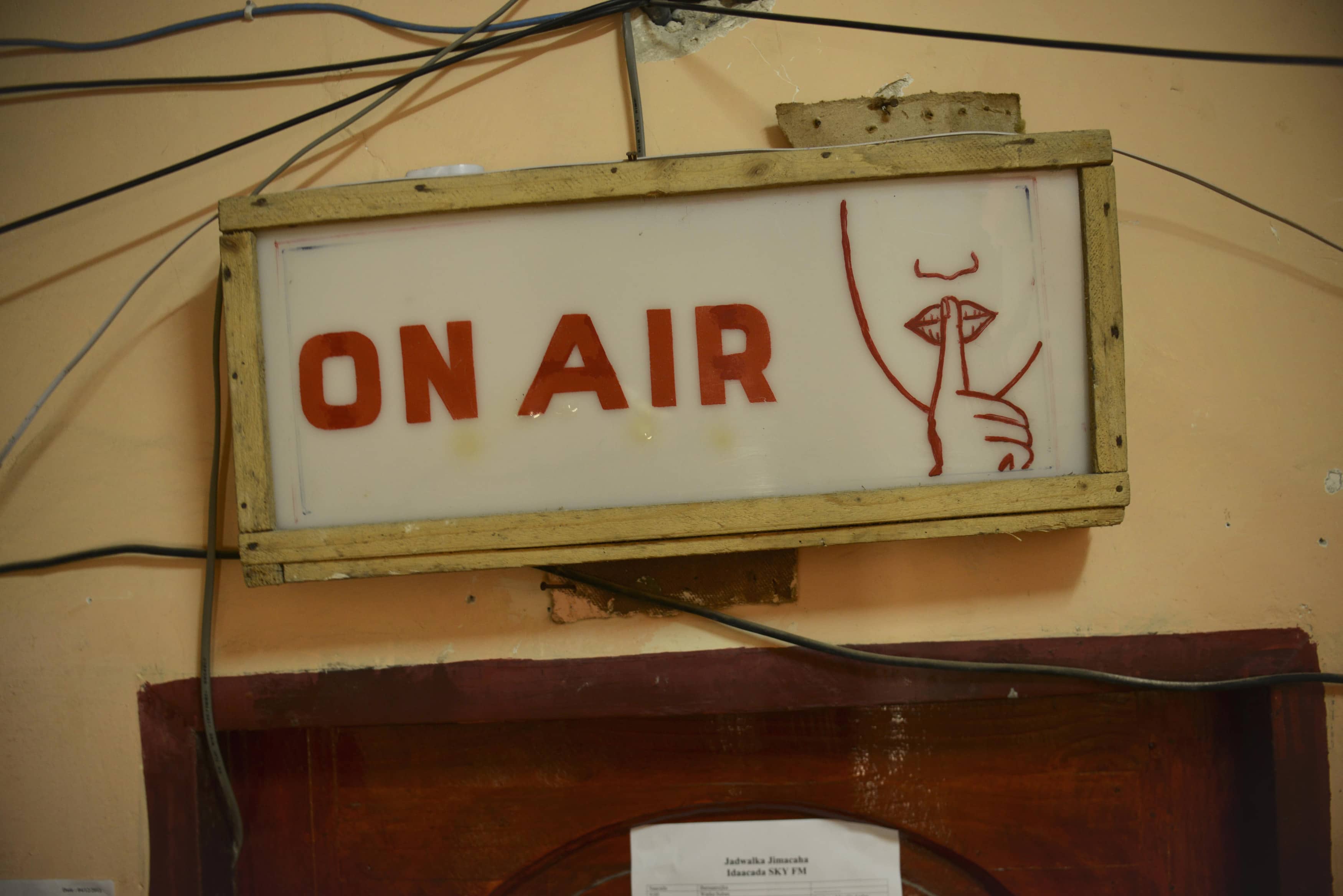 An on-air sign is seen at a radio station in Mogadishu, Somalia, 8 December 2012, REUTERS/AU-UN IST Photo/Tobin Jones/Handout