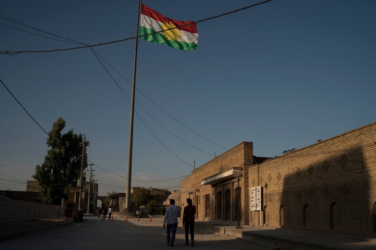 A Kurdish flag is seen inside Erbil's citadel in central Erbil, Iraq, 21 October 2017, AP Photo/Felipe Dana