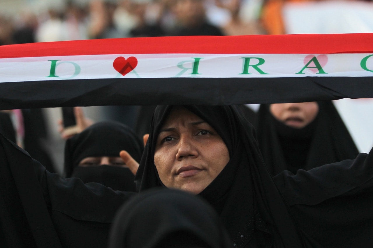 An Iraqi woman takes part in a demonstration against corruption in Baghdad, 15 September 2017, AHMAD AL-RUBAYE/AFP/Getty Images