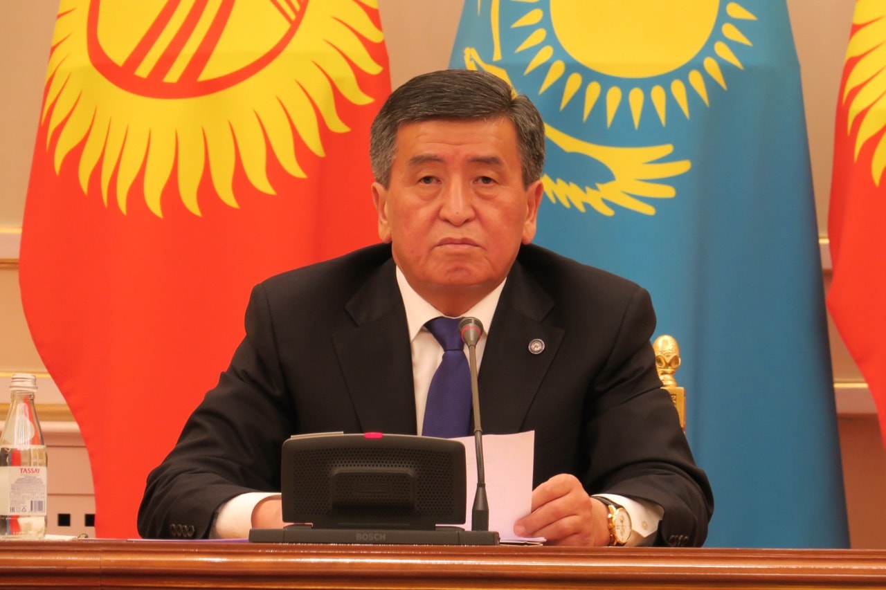The President of Kyrgyzstan Sooronbay Jeenbekov during a joint press conference with the President of Kazakhstan (not seen) in Astana, Kazakhstan, 25 December 2017, Aliia Raimbekova/Anadolu Agency/Getty Images