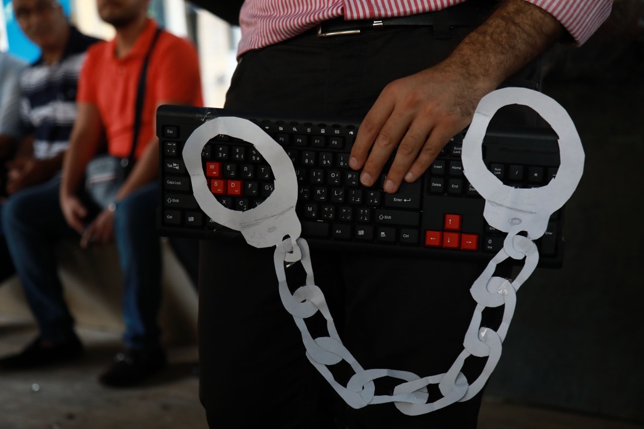 Protest against a recent wave of interrogations by Lebanese security forces of people making political comments on social media, in Beirut, 24 July 2018, ANWAR AMRO/AFP/Getty Images