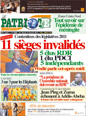 Cover of 31 January 2012 issue of "Le Patriote", Le Patriote