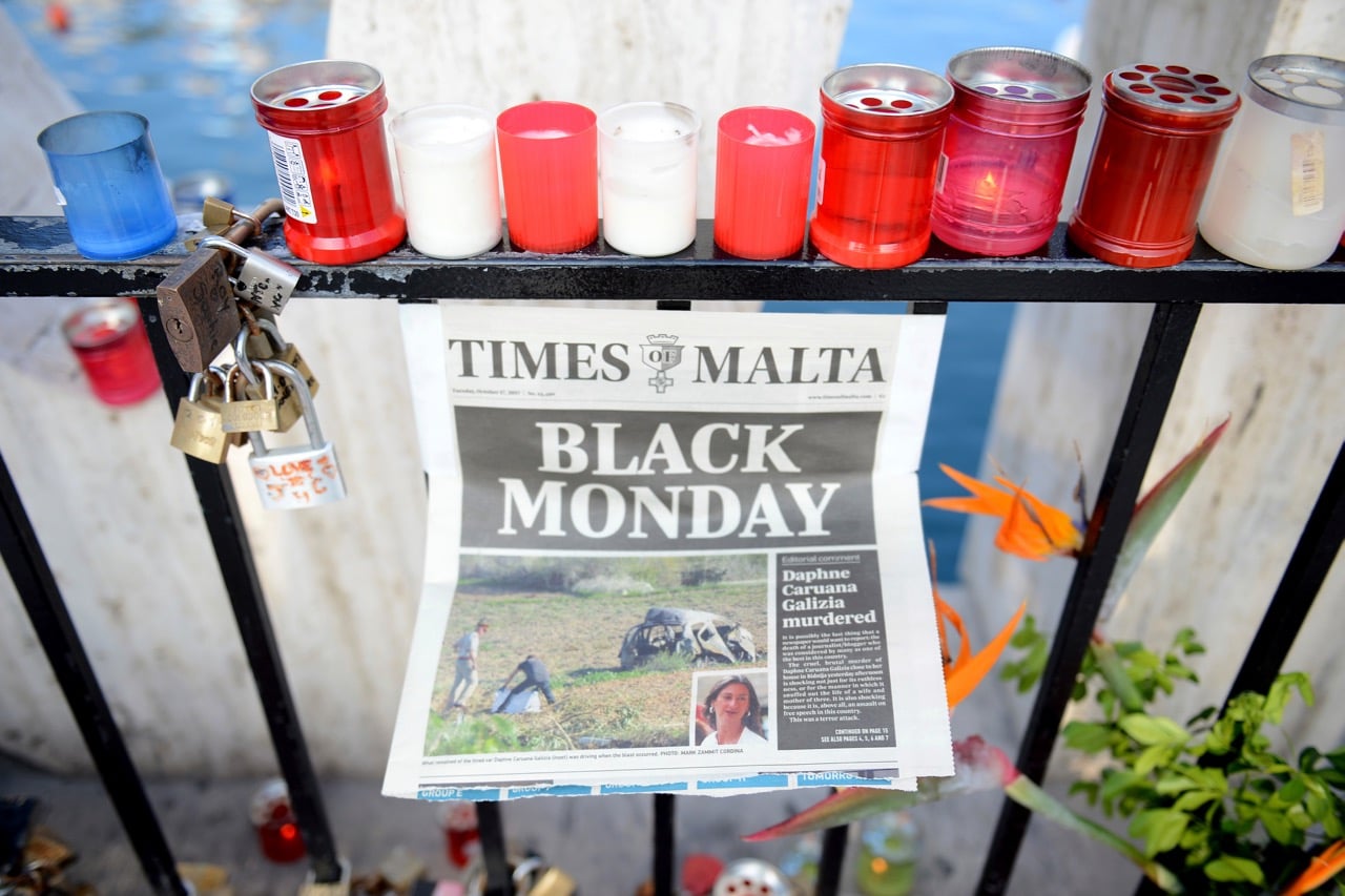 The Love Monument in St. Julian, Malta, 17 October 2017, the day after the killing of journalist Daphne Caruana Galizia, AP Photo/ Rene Rossignaud