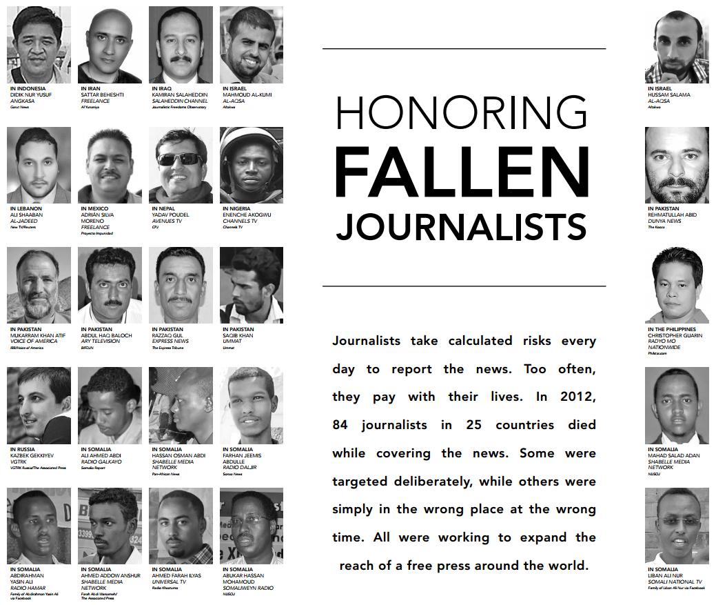 A snapshot of Newseum's Journalists Memorial list, Newseum