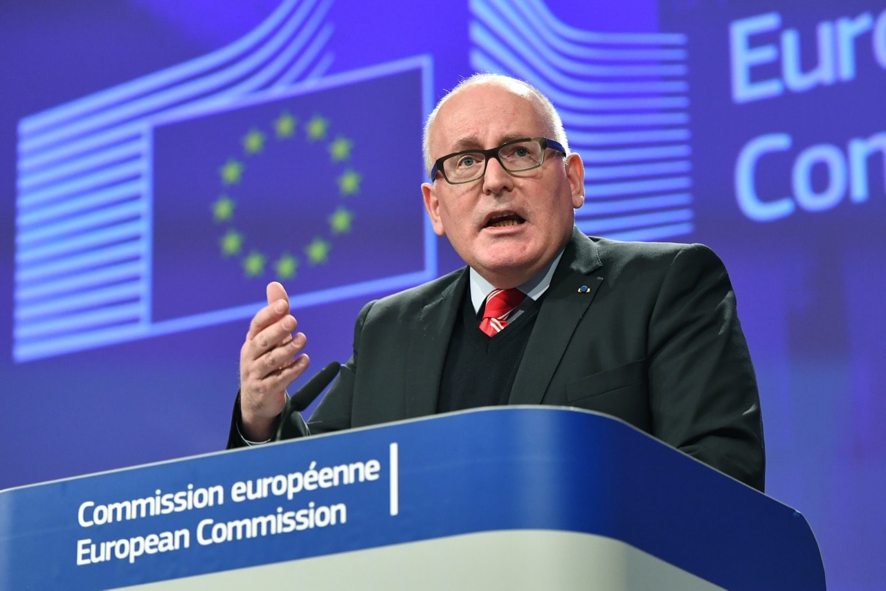 European Commission Vice-President Frans Timmermans addresses a press conference announcing the triggering of the Article 7 procedure to prevent a breach of the rule of law in Poland at the European Union Commission in Brussels, 20 December 2017, EMMANUEL DUNAND/AFP/Getty Images