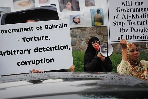 Women protesting torture in Bahrain at a demonstration in the US in 2010., BCHR