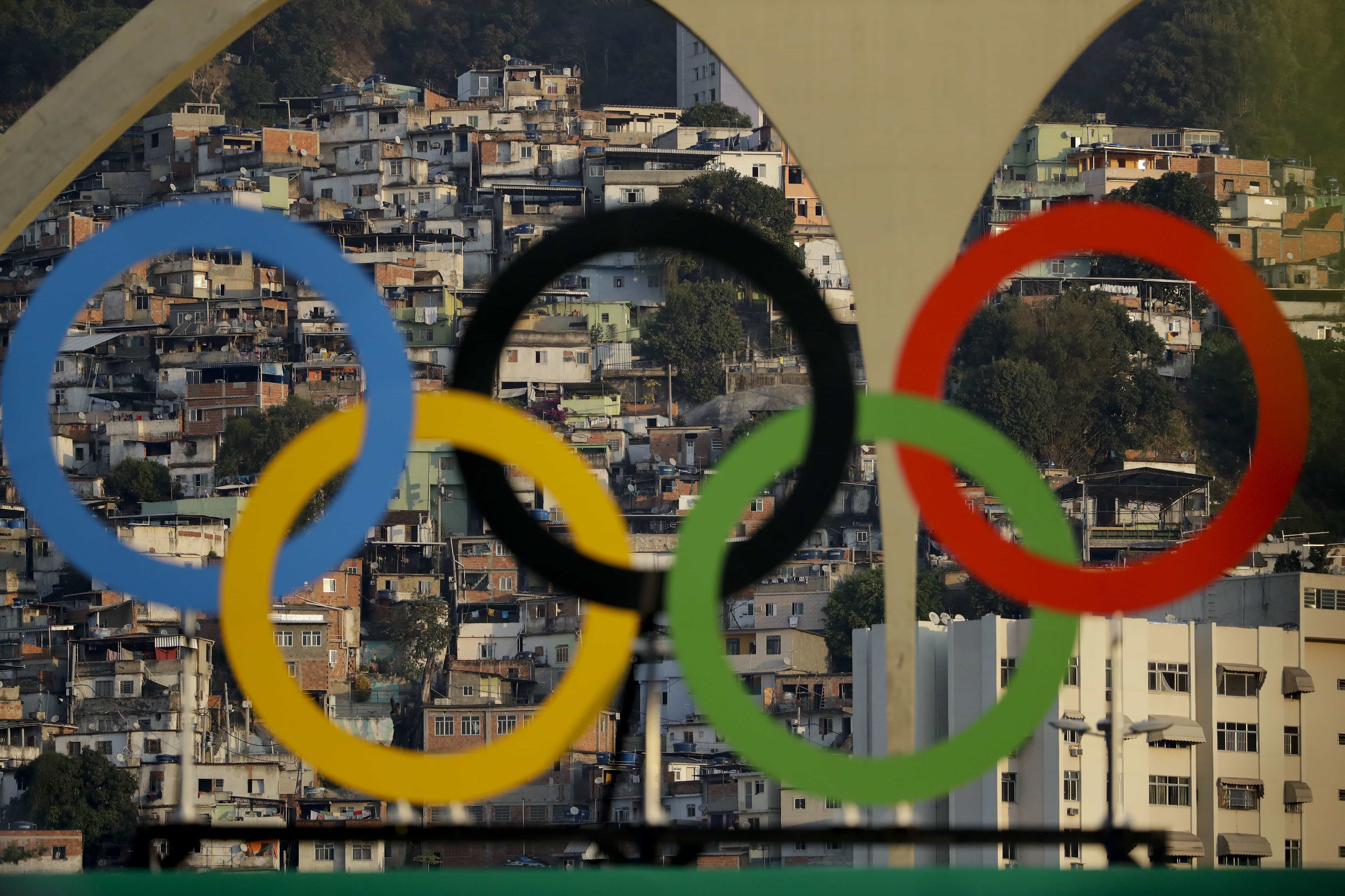 The Olympic rings are shown in Rio de Janeiro, Brazil, AP Photo/Natacha Pisarenko