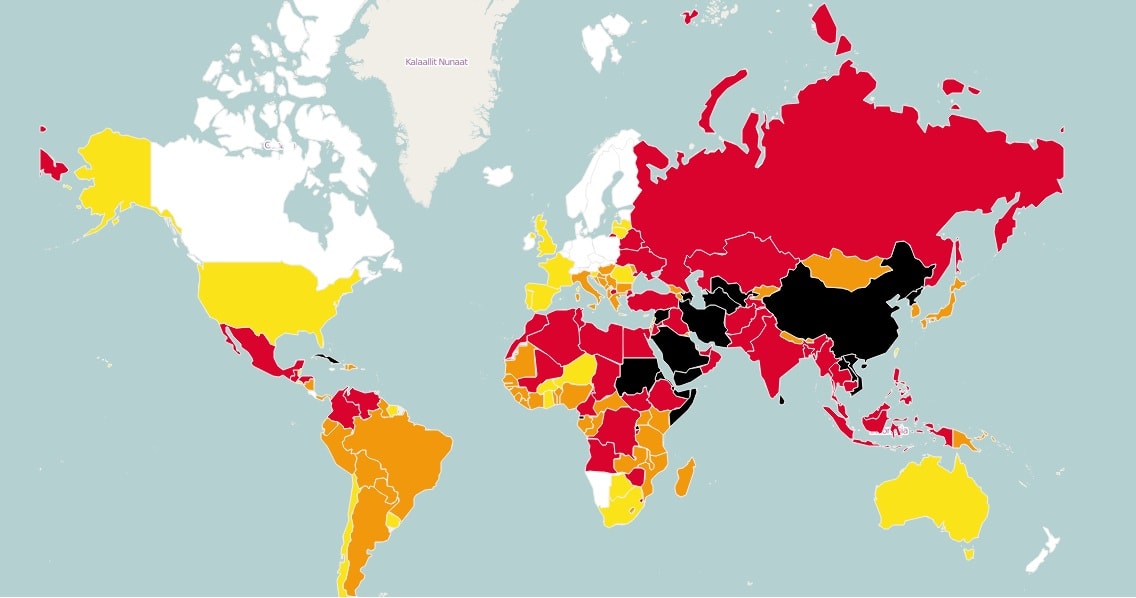 Screengrab of RSF's World Press Freedom Index 2015, Reporters without Borders website