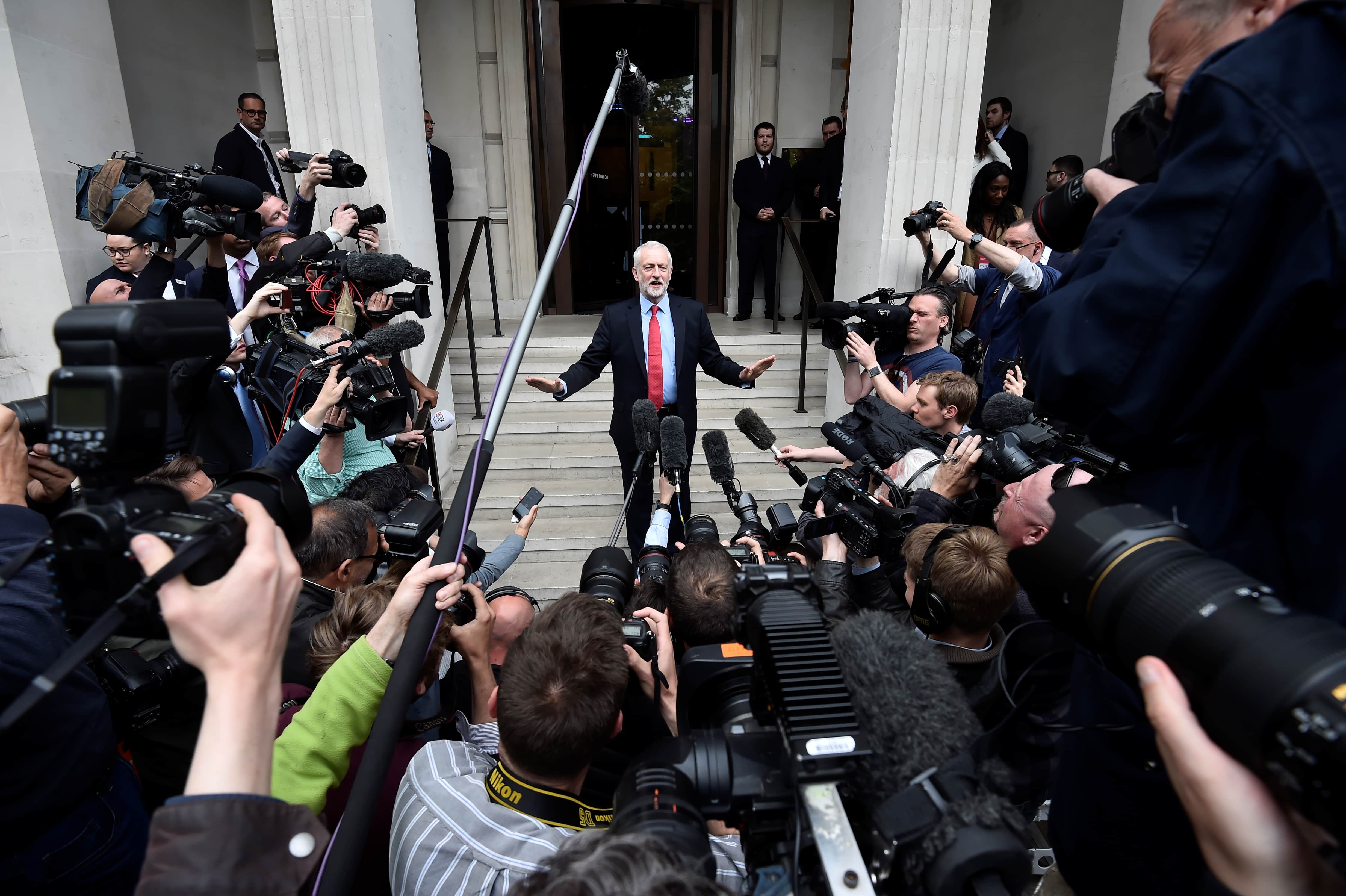 Jeremy Corbyn, the leader of Britain's opposition Labour Party, speaks to journalists in London, 11 May 2017, REUTERS/Hannah McKay