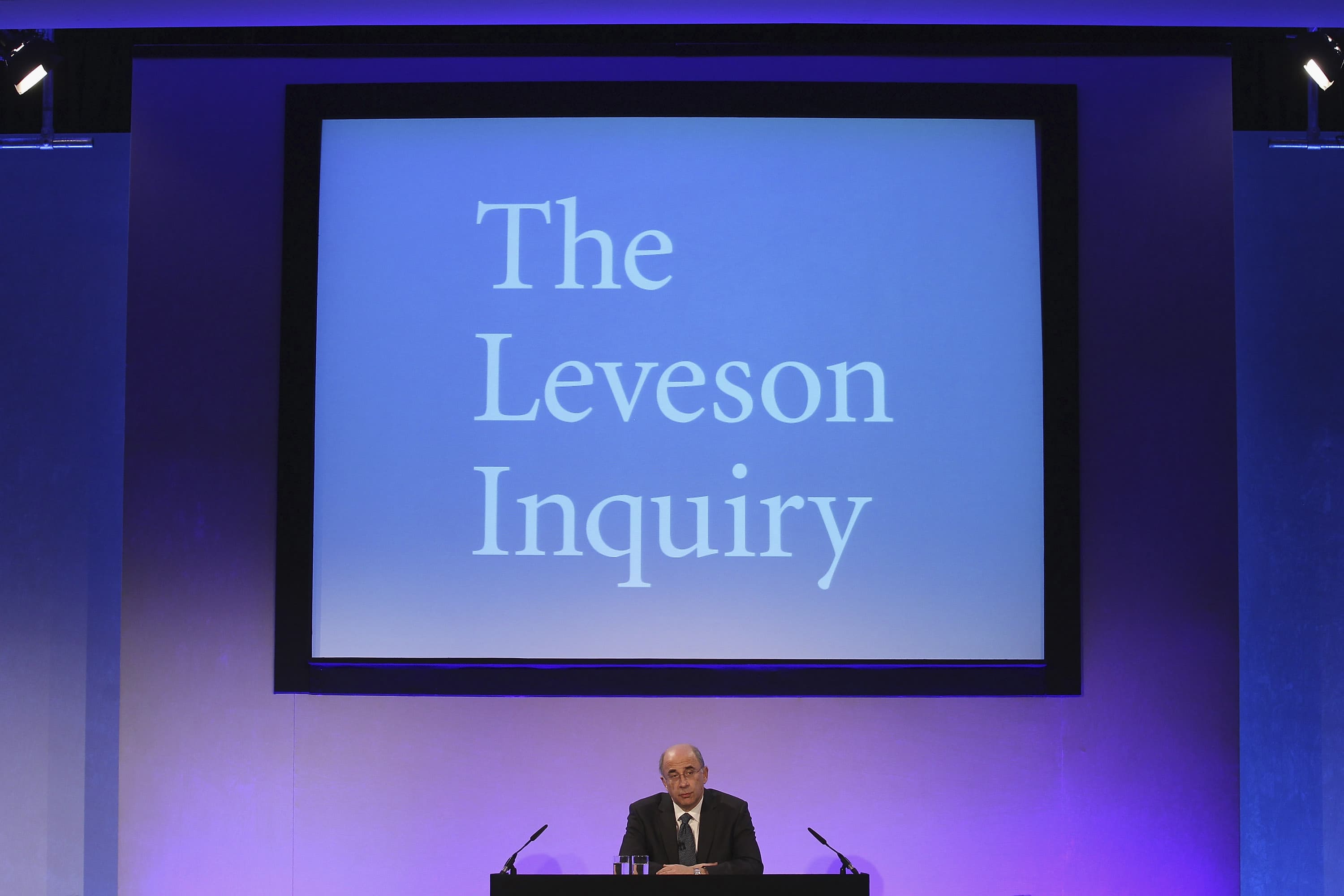 Lord Justice Leveson unveils his report in London on 29 November 2012 following an inquiry into U.K. media practices, REUTERS