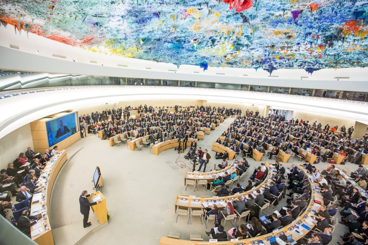 A wide view of the Human Rights and Alliance of Civilizations Room at the Palais des Nations during the UN Human Right Council's 34th regular session, Geneva, Switzerland, 27 February 2017, UN Photo/Elma Okic