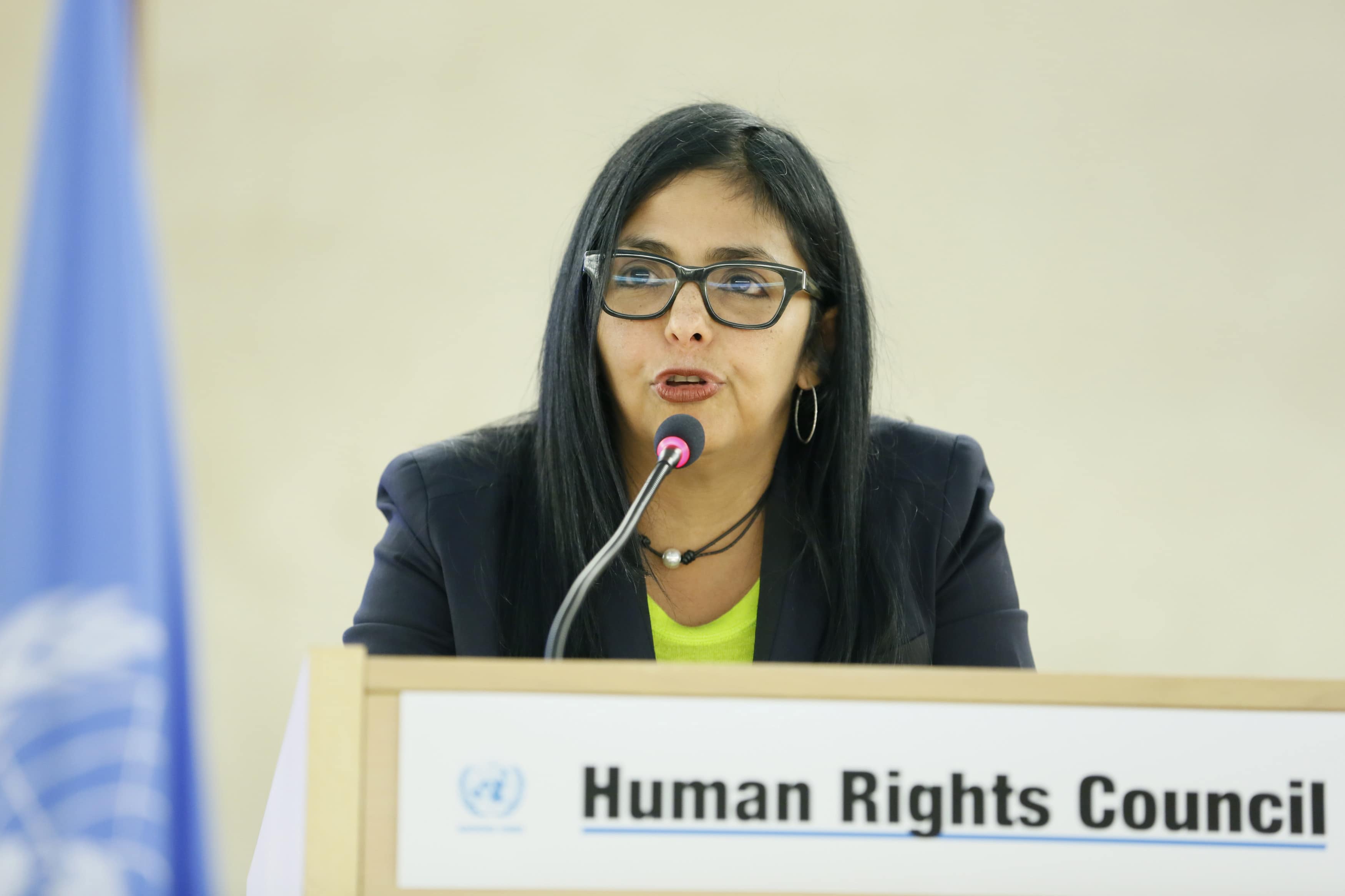 Venezuela's Foreign Minister Delcy Rodriguez, addresses the 28th Session of the Human Rights Council at the United Nations in Geneva March 3, 2015, REUTERS/Pierre Albouy