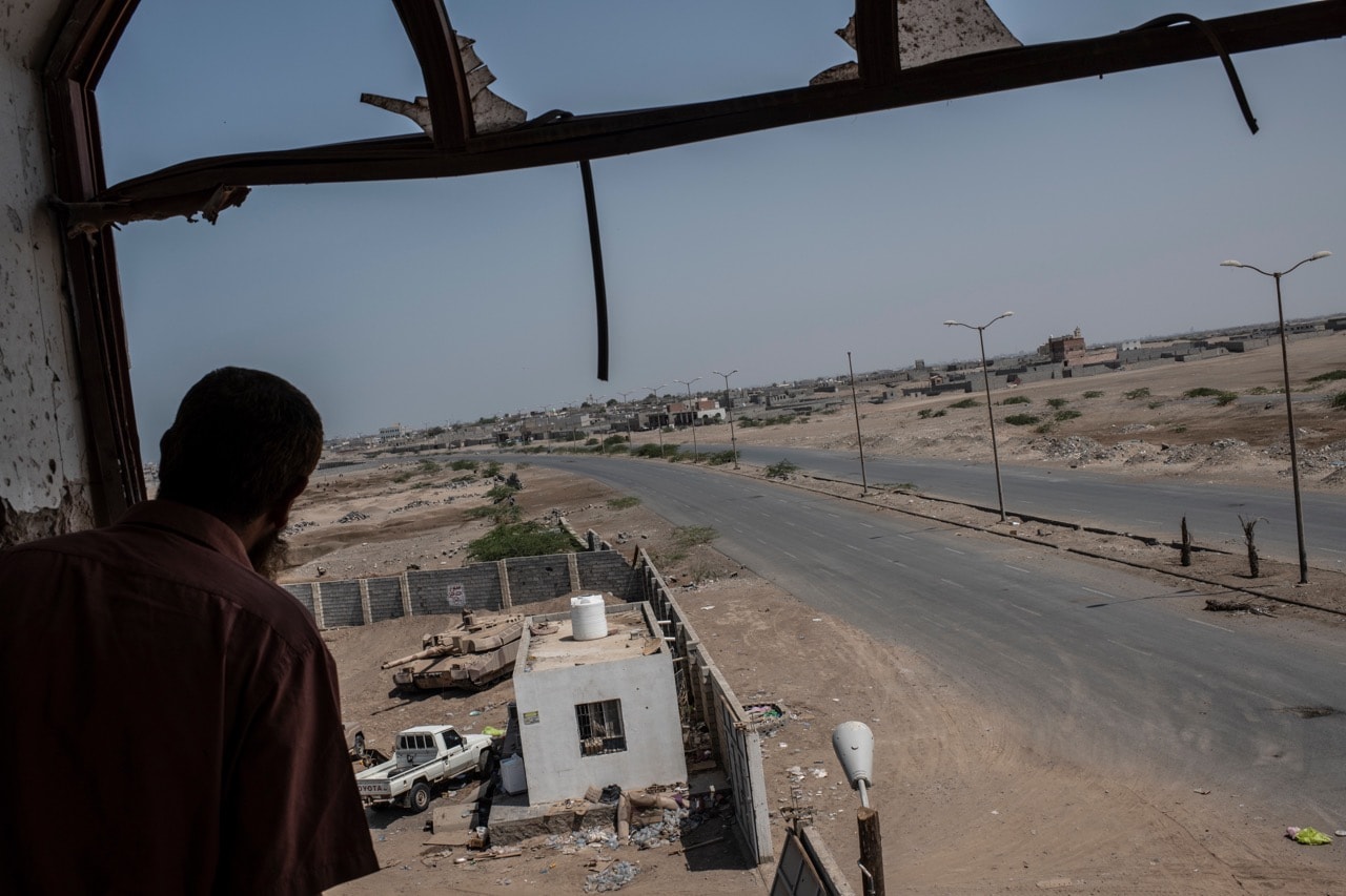 A view of the road leading into Hodeidah, Yemen from a frontline south of the city on 21 September 2018, Andrew Renneisen/Getty Images