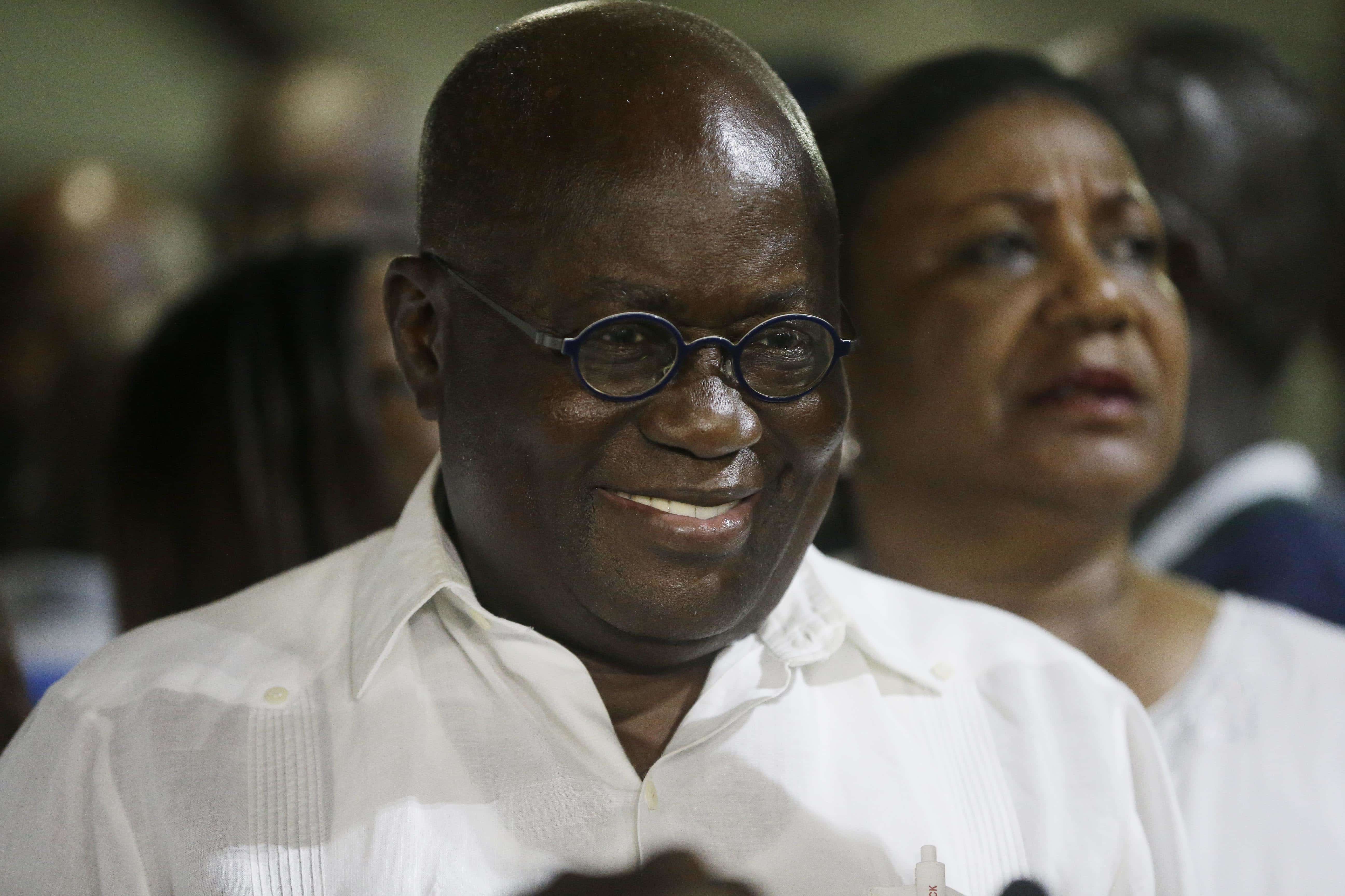 Ghana President elect Nana Akufo-Addo, of the New Patriotic Party, smiles on being declared the winner of the presidential election in Accra, Ghana, Friday, Dec. 9, 2016., Sunday Alamba / AP