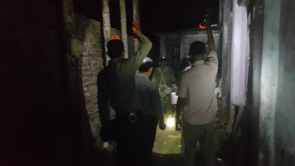 Police officers are pictured at the purported scene of the explosion in Sittwe, Burma., Mrat Thu Tun, Facebook