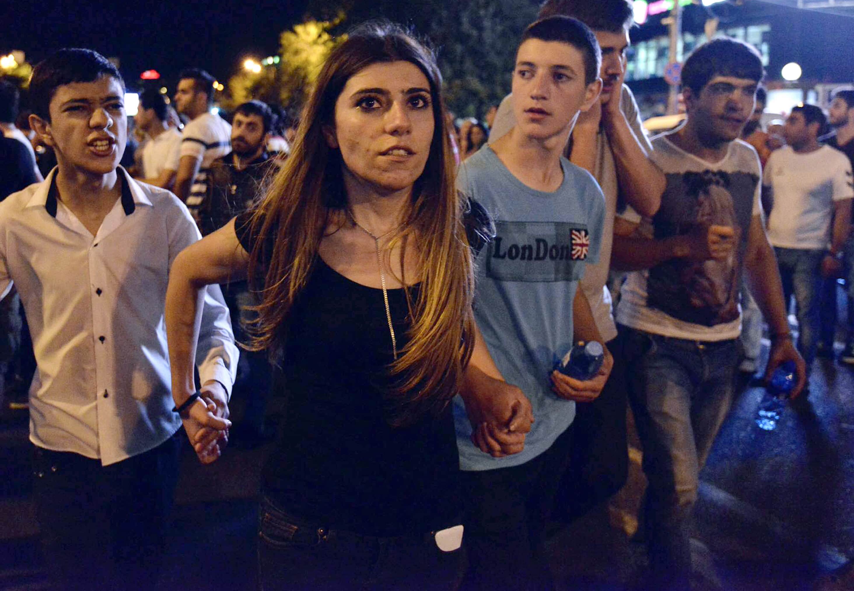 Anti-government protesters march through a street in Yerevan, Armenia, 30 July 2016, Karo Sahakyan/PAN Photo via AP