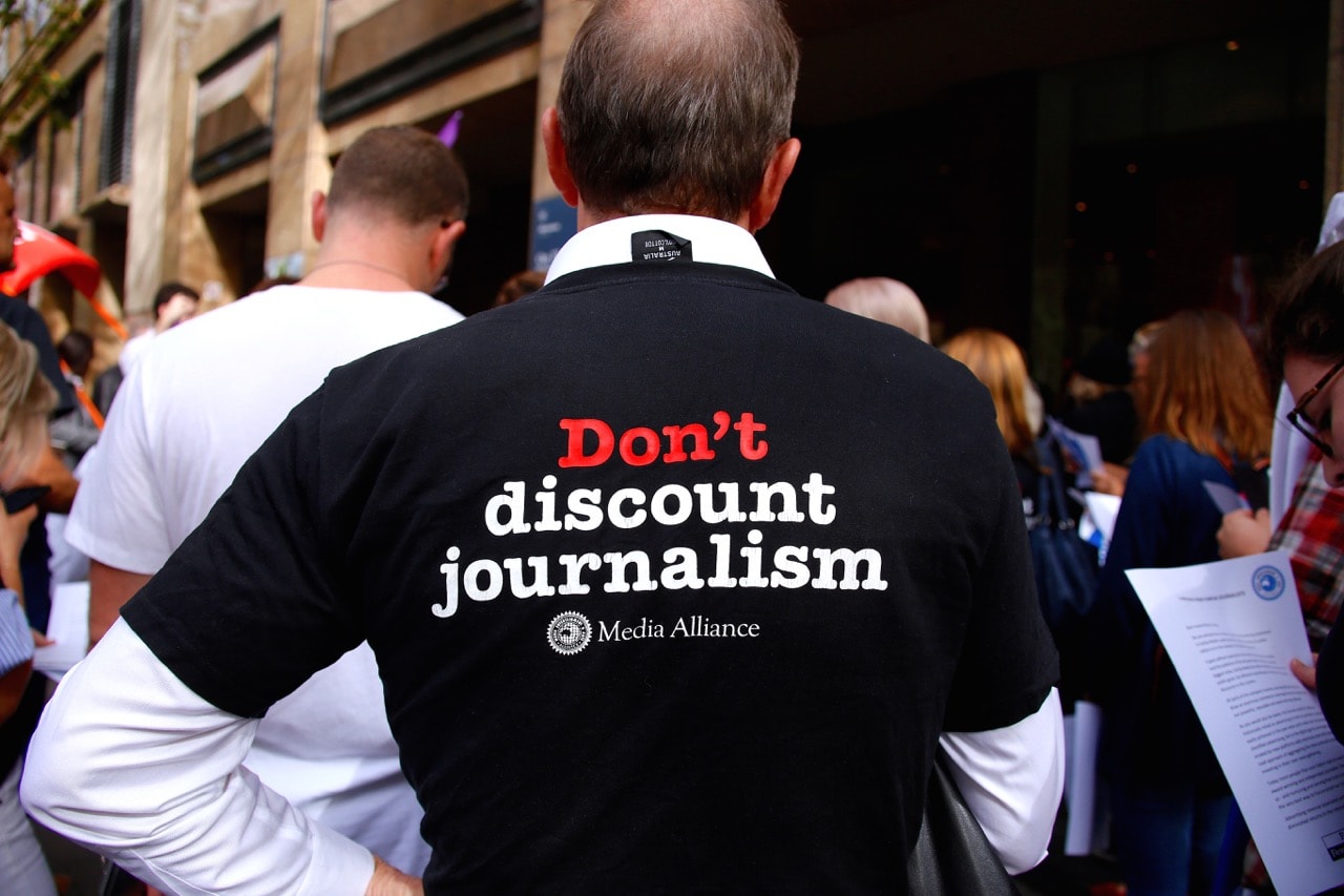 A Fairfax journalist takes part in a protest against staff cuts at the "Sydney Morning Herald" and "Melbourne Age" newspapers in central Sydney, Australia, 4 May 2017, REUTERS/David Gray