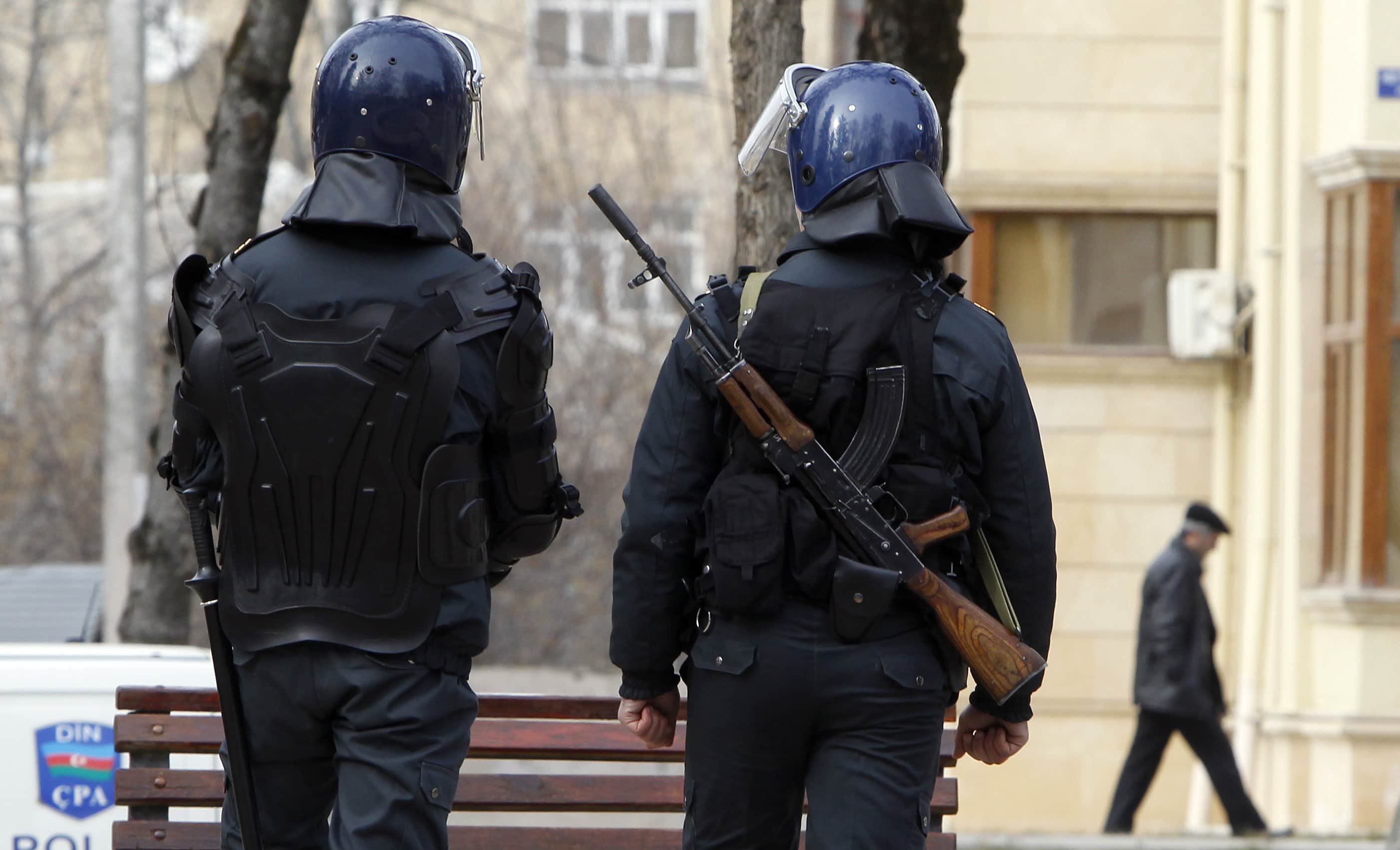 Police officers patrol streets after recent mass protests in the town of Ismailli, 200 km northwest of Baku, 25 January 2013, REUTERS/David Mdzinarishvil