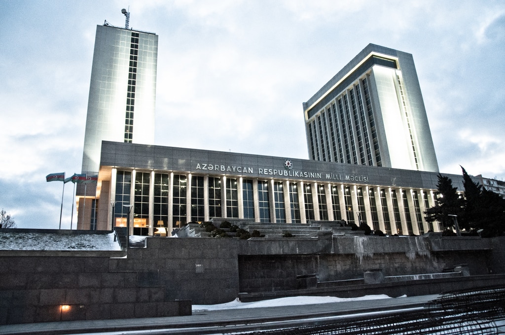 Azerbaijan's parliament building. A new draft bill currently before parliament could prevent Azeri non-governmental organizations from receiving donations., Marco Fieber/Flickr